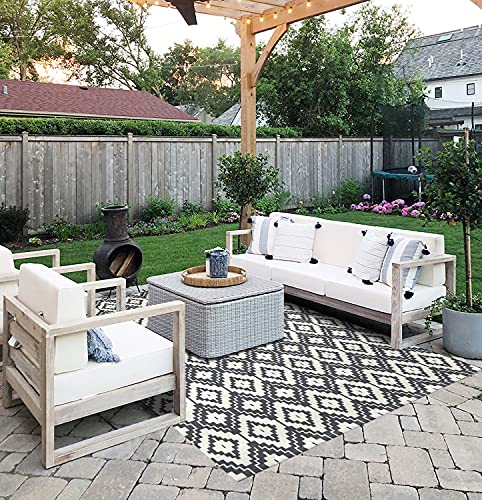 Uphome Indoor Outdoor Rug 5' X 8' Gray Farmhouse Patio Rug Hand Woven Moroccan Cotton Area Rug Modern Boho Geometric Machine Washable Carpet For Entryway Bedroom Living Room #TOP6