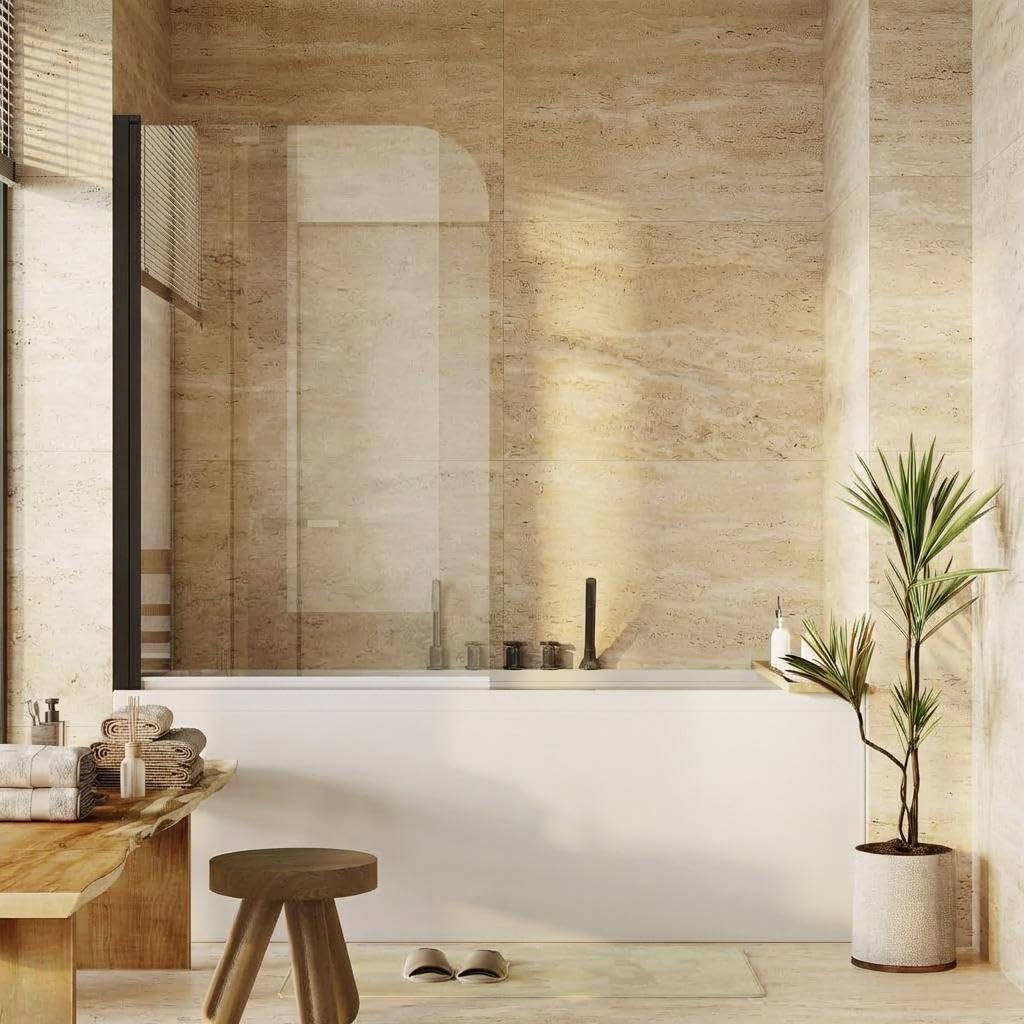 32" x 55" Frameless Pivot Tub Shower Door, 1/4" (6mm) Tempered Glass with Anti-Shatter Film, 180° Swinging &amp; Reversible Left/Right Opening, Matte Black