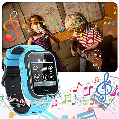 PTHTECHUS Kids Game Smartwatch for Boys and Girls with a Funny Front Camera, Video Two-Way Calling SOS 1.44'' IPS HD Colored Touch Screen Educational Games 2G Network, Great Gift for Child