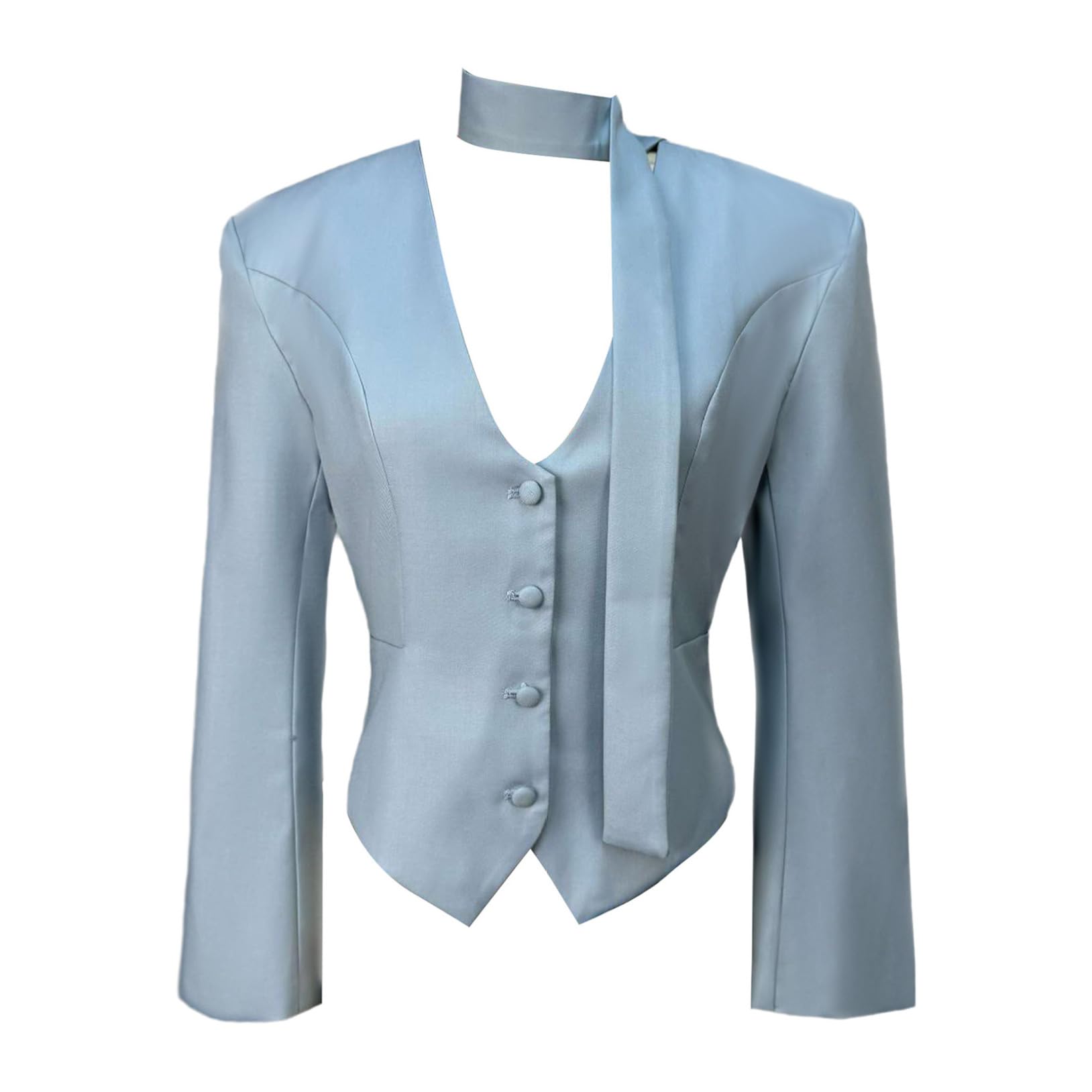 Hularka Womens Solid Color Blazers with Scarf 2 PCS Adult Long Sleeve Work Office Blazer Suit Jackets