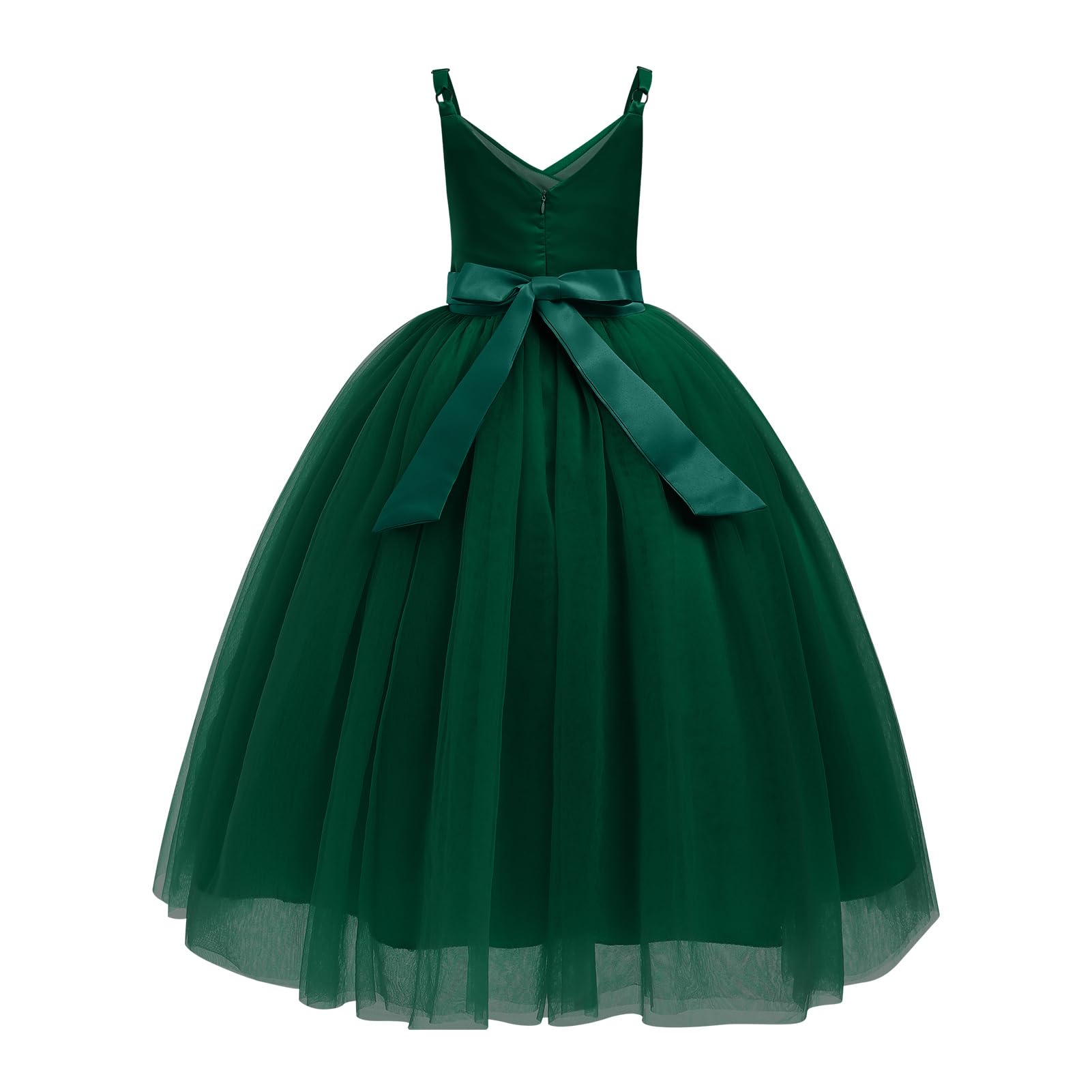IMEKIS Vestito per bambine e ragazze, per damigella d'onore, senza maniche, con scollo a V, con volant, in tulle, elegante, per la prima comunione, per il compleanno, per la festa