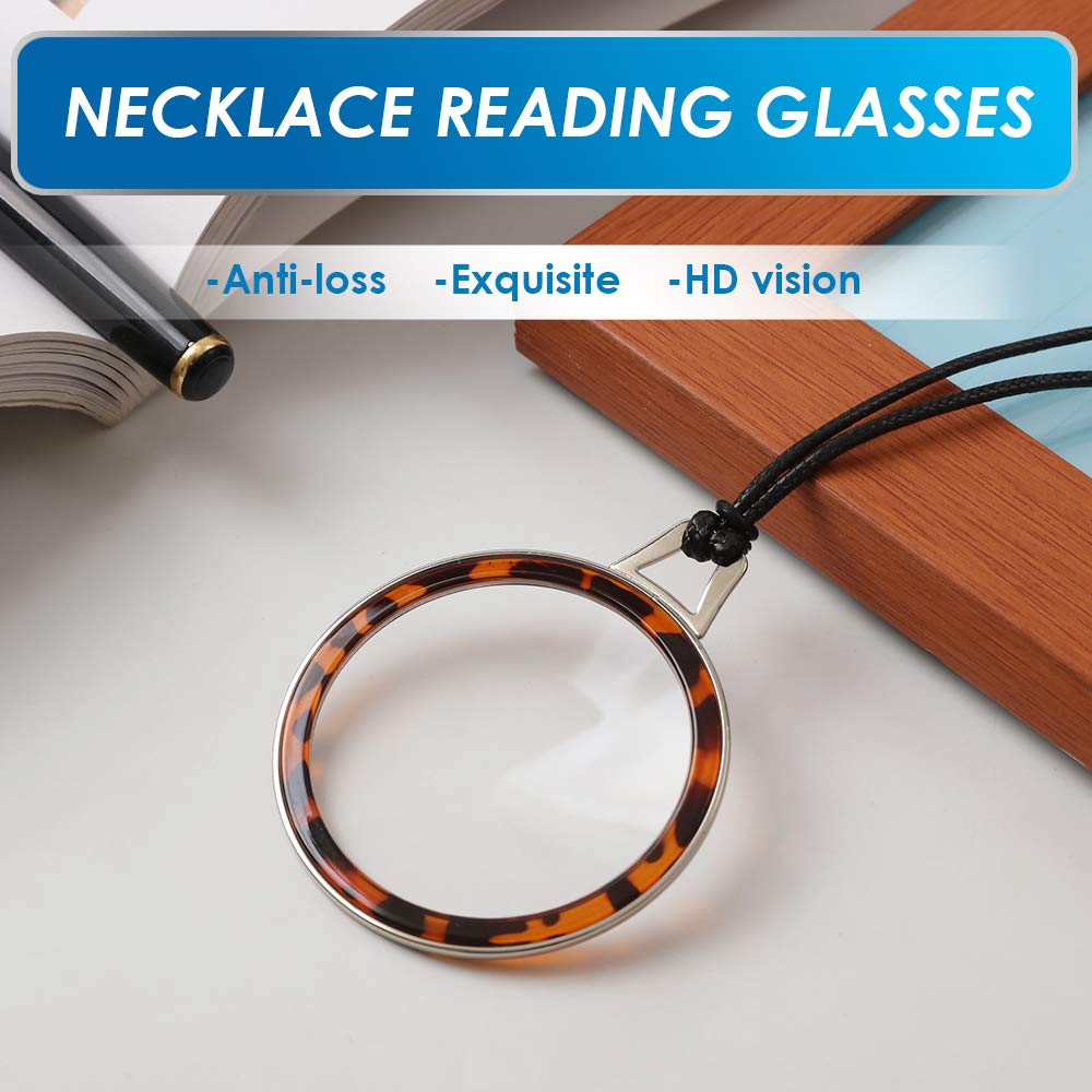 TERAISE Necklace Reading Glasses Novel Pendant Readers Lightweight Portable Anti-loss Reading Glasses with Exquisite Metal Case for Women and Men(Leopard-3.0X) - Image 2
