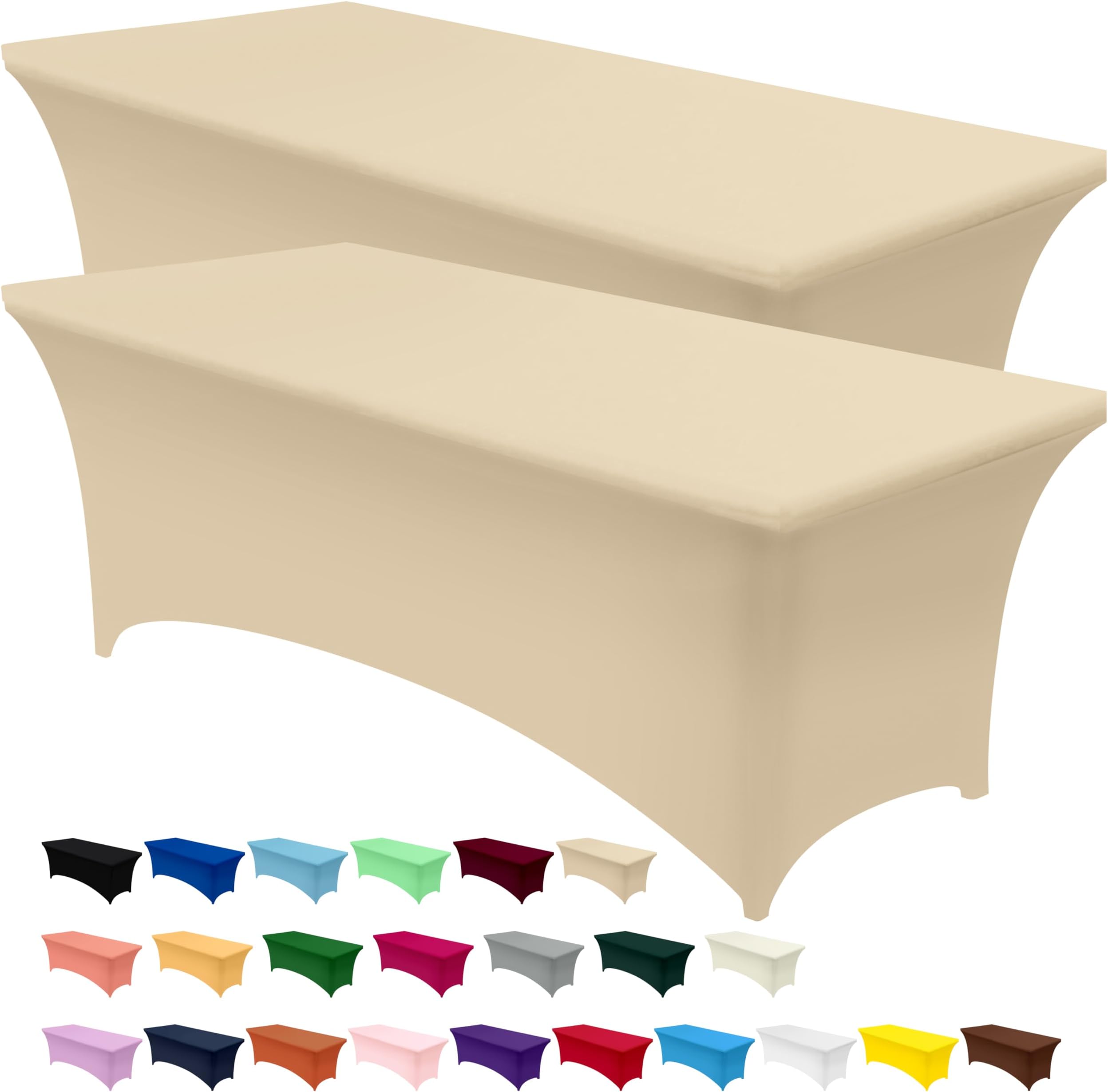 Utopia Kitchen Spandex Tablecloth 2 Pack [8FT, Champagne] Tight, Fitted, Washable and Wrinkle Resistant Stretch Table Cloth Rectangle Cover for Trade Show, Weddings & Parties [96Lx30Wx30H Inch]