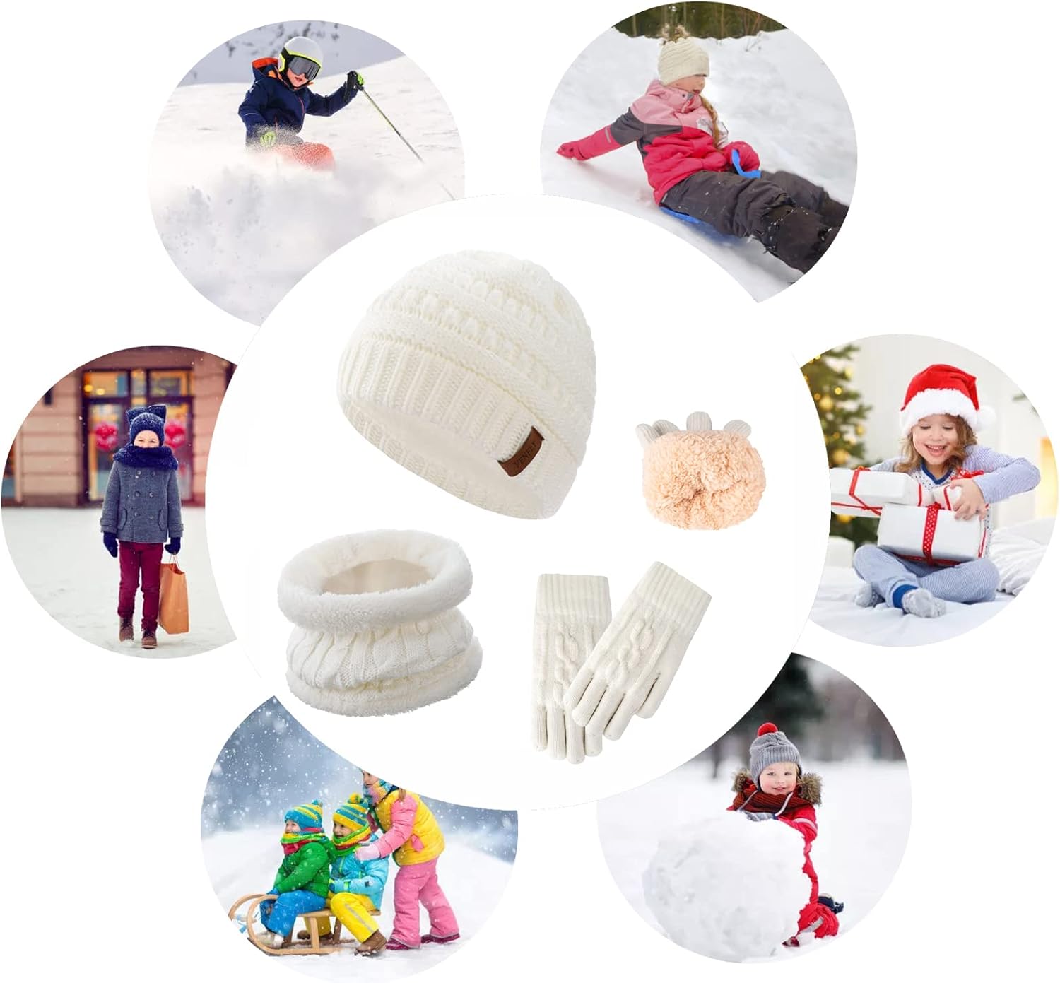 3Pcs Kids Winter Beanie Hat Scarf Gloves Set for 2-6-10-14 Years Old Boys Girls, Knit Thick Warm Fleece Lined Thermal Sets - Image 7