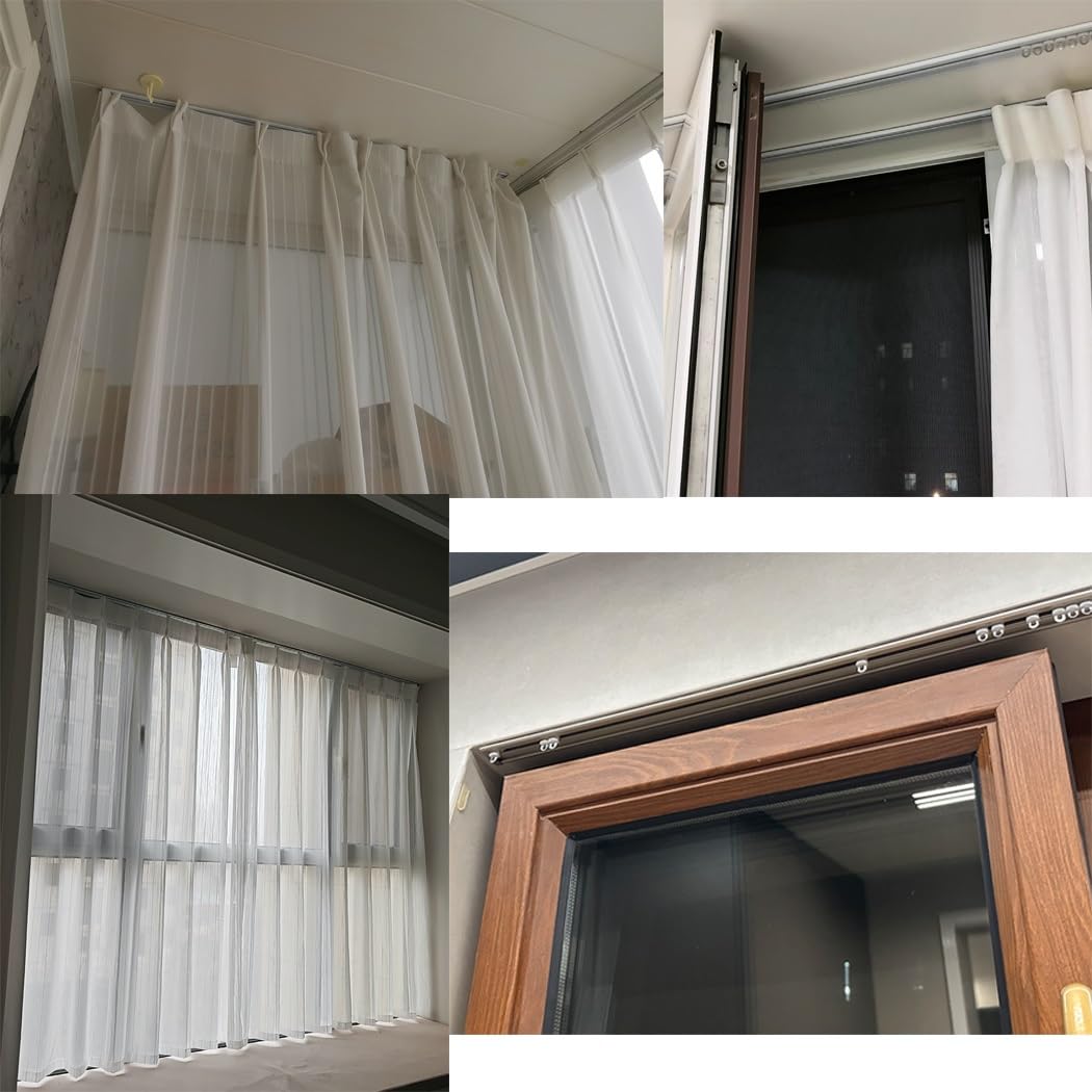 290 cm Dünne Aluminium Gardinenschiene für Schlafzimmer Raumteiler Komplettset mit Zubehör Weiß Gleitschienen für Vorhänge