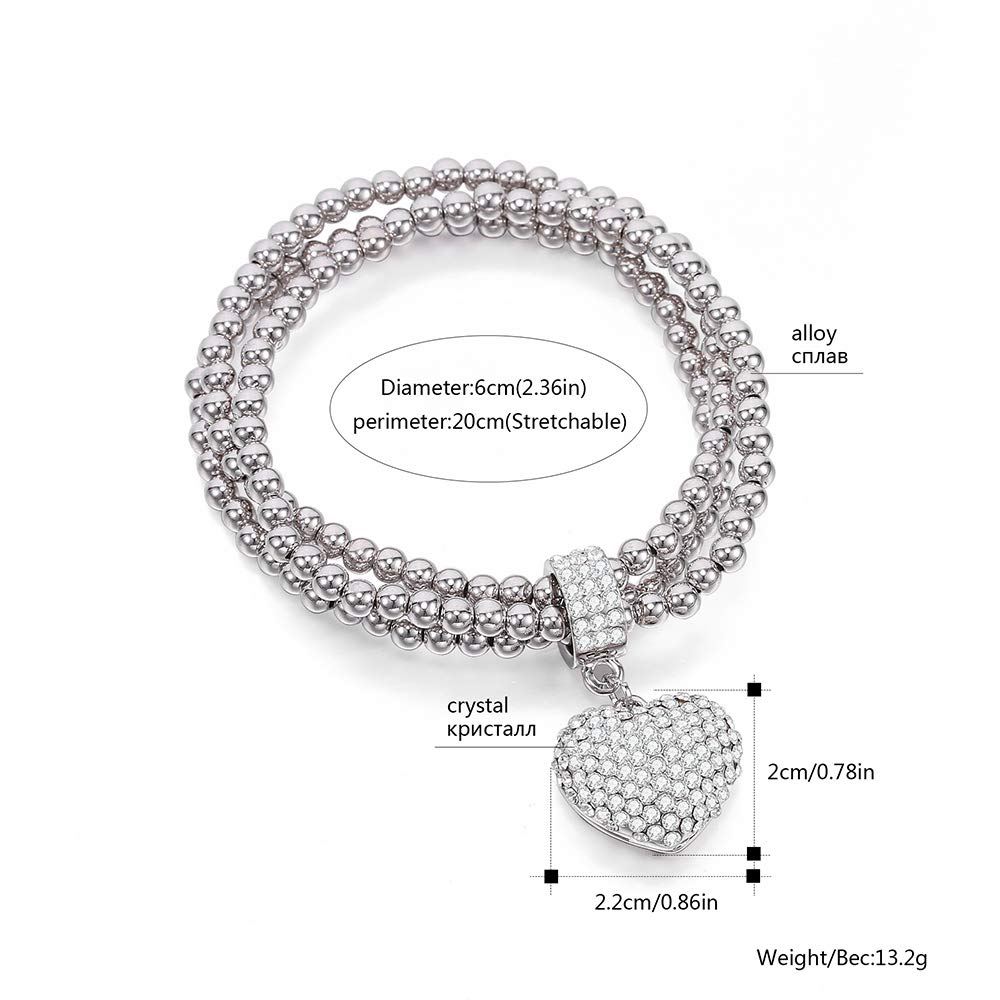 LLXYWJ Braccialetti Bracciale Donna da Donna Regalo per Ragazze 3 Pezzi/Set Perline con ciondoli in a Cuore Innamorato per Donne Regolabili