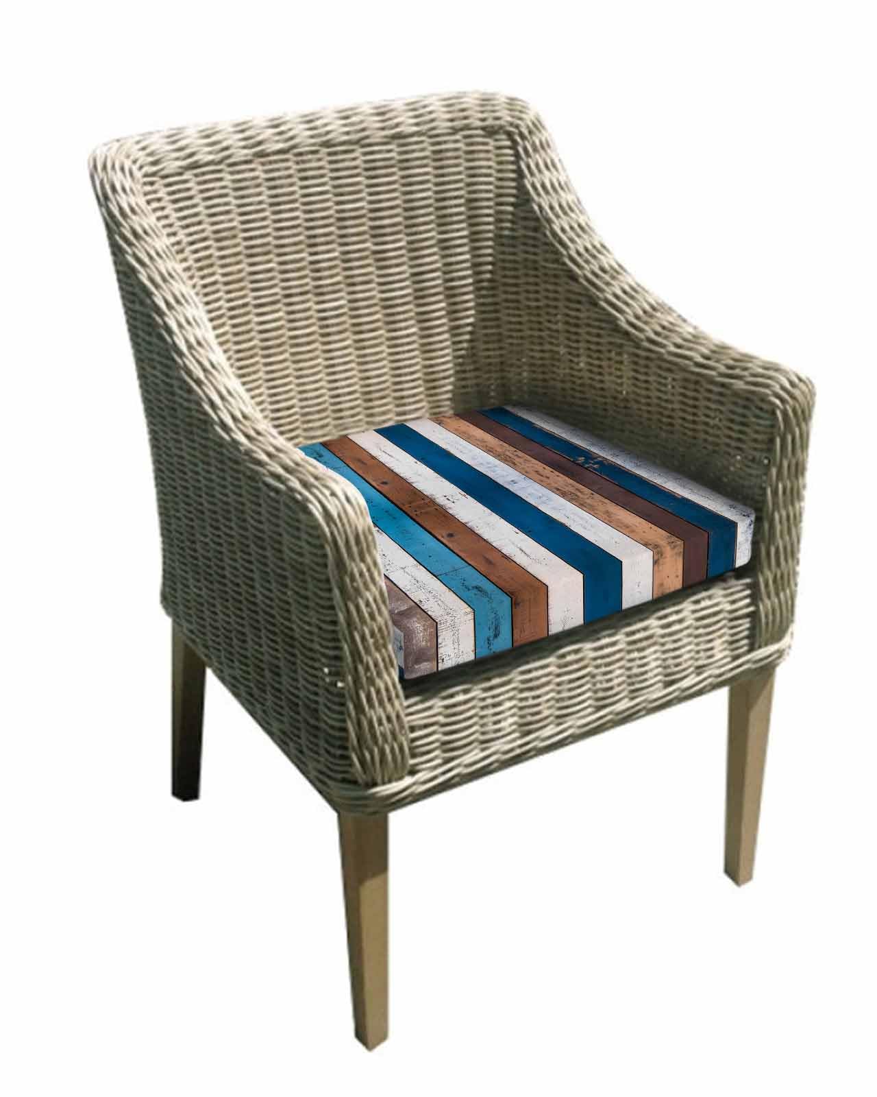 2 Pack Blue Brown White Wooden Waterproof Cushion Covers with Ties, Outdoor Patio Chaise Lounge Chair Seat Cushion Slip Covers Replacement(Only Cover) Vintage Farmhouse Wood 20