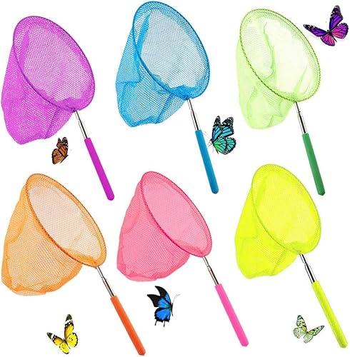 Shindel 6 Pack Bug Catcher for Kids, Kids Telescopic Butterfly Fishirng Nets, Extendable 32 Inch, for Outdoor Exploration, Science Projects, Bug Hunting, Fish Insect Ladybird