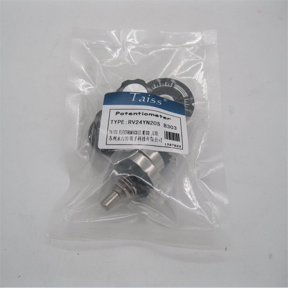 Taiss 2pcs RV24YN20S 30K Potentiometer Single Turn Carbon Film Rotary Taper Potentiometer Used for Inverter speed regulation. Motor speed control + 2pcs A03 knob + 2pcs dials (B303 30K ohm)