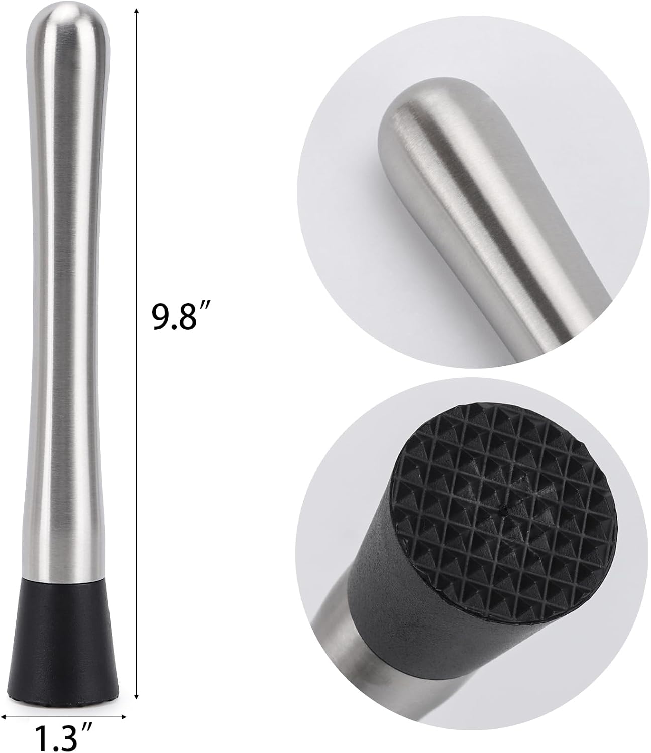 4 Pack Muddlers for Cocktail 304 Stainless Steel Fruit Crusher 9.8" Long Ice Crusher for Bar Party and Home