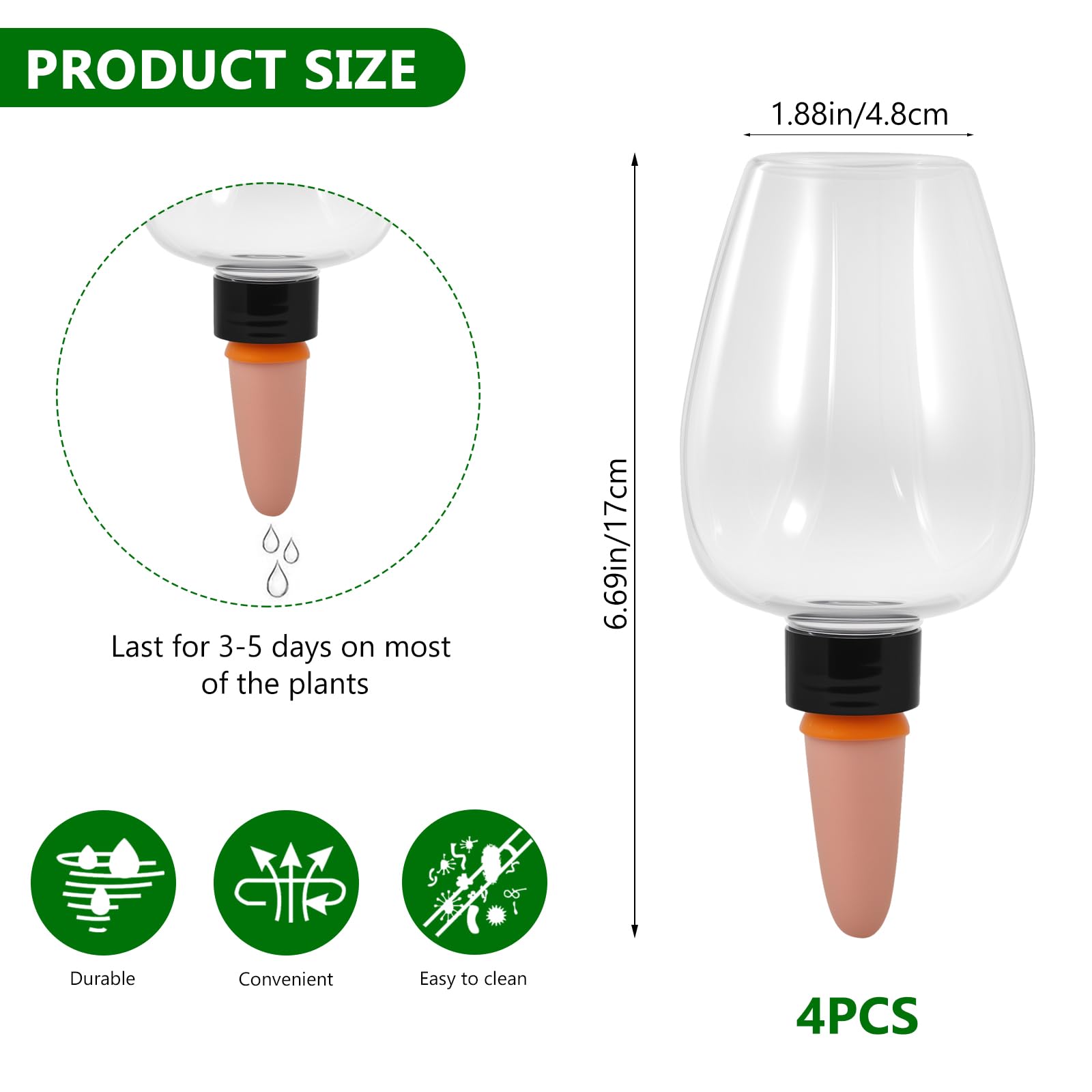 Lot de 4 boules d'arrosage, 500 ml, irrigation automatique des plantes, distributeur d'eau pour l'arrosage automatique des plantes d'intérieur et de jardin
