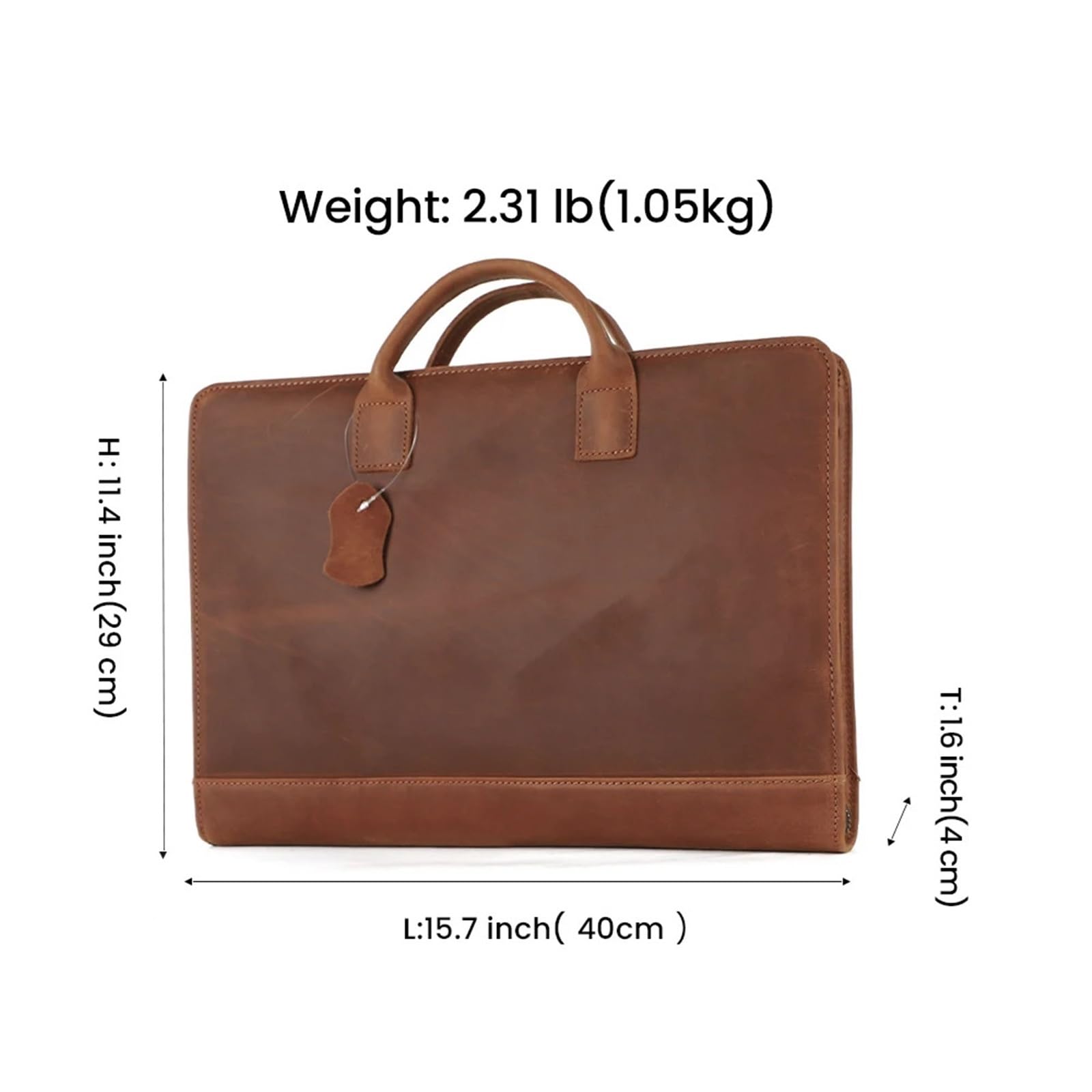 Bolso Mensajero De Cuero Maletín retro de cuero for hombre, for portátil 15,6", bolso mano 7,9", organizador negocios, viaje for oficina En Viaje De Negocios