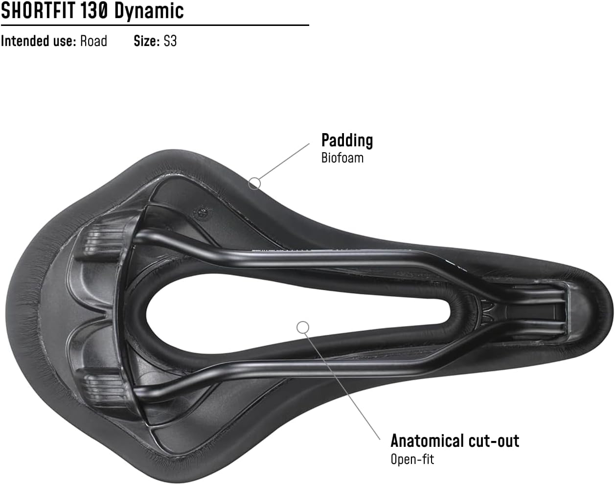 Selle San Marco SHORTFIT 130 – Ergonomischer Rennrad-Sattel mit kurzem Schnitt, zentraler Aussparung – Größe S3, Schwarz