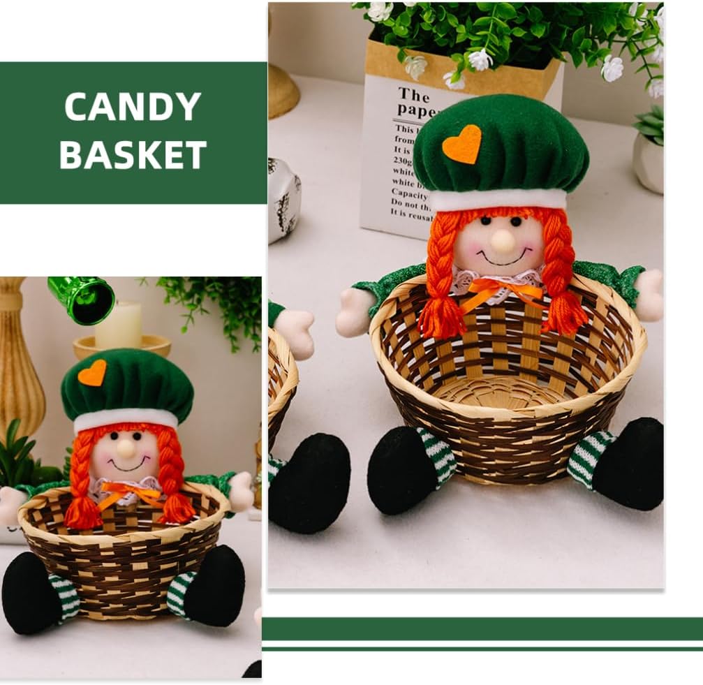 Hemoton St Patrick's Day Candy Basket Patrick's Theme Doll Design Creative Storage Container for Snacks Treats and Ornaments Decoration for Holiday Celebrations
