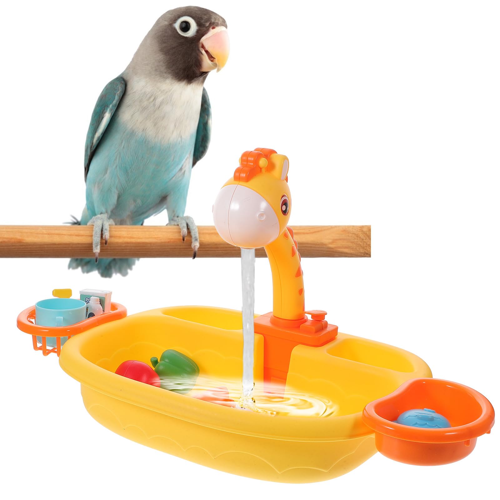 Vasca da Bagno Automatica per Uccelli in Plastico Arancia Doccia Pompa Integrata Multifunzionale per Bagno degli Uccelli in Gabbia