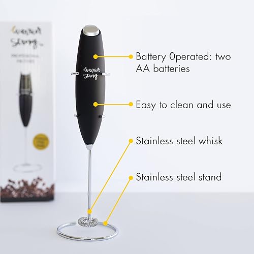 Miniatura 4 de Warrior Strong Wellness Espumador de acero inoxidable y soporte de mano con pilas, batidor de leche para café, frappe, latte, matcha, mezclador de