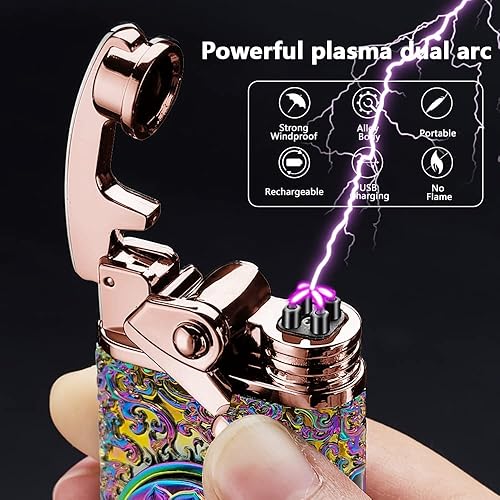 Miniatura 2 de Encendedor eléctrico de doble arco, recargable por USB, resistente al viento, sin llama, encendedor de velas, encendedor fresco con caja de regalo