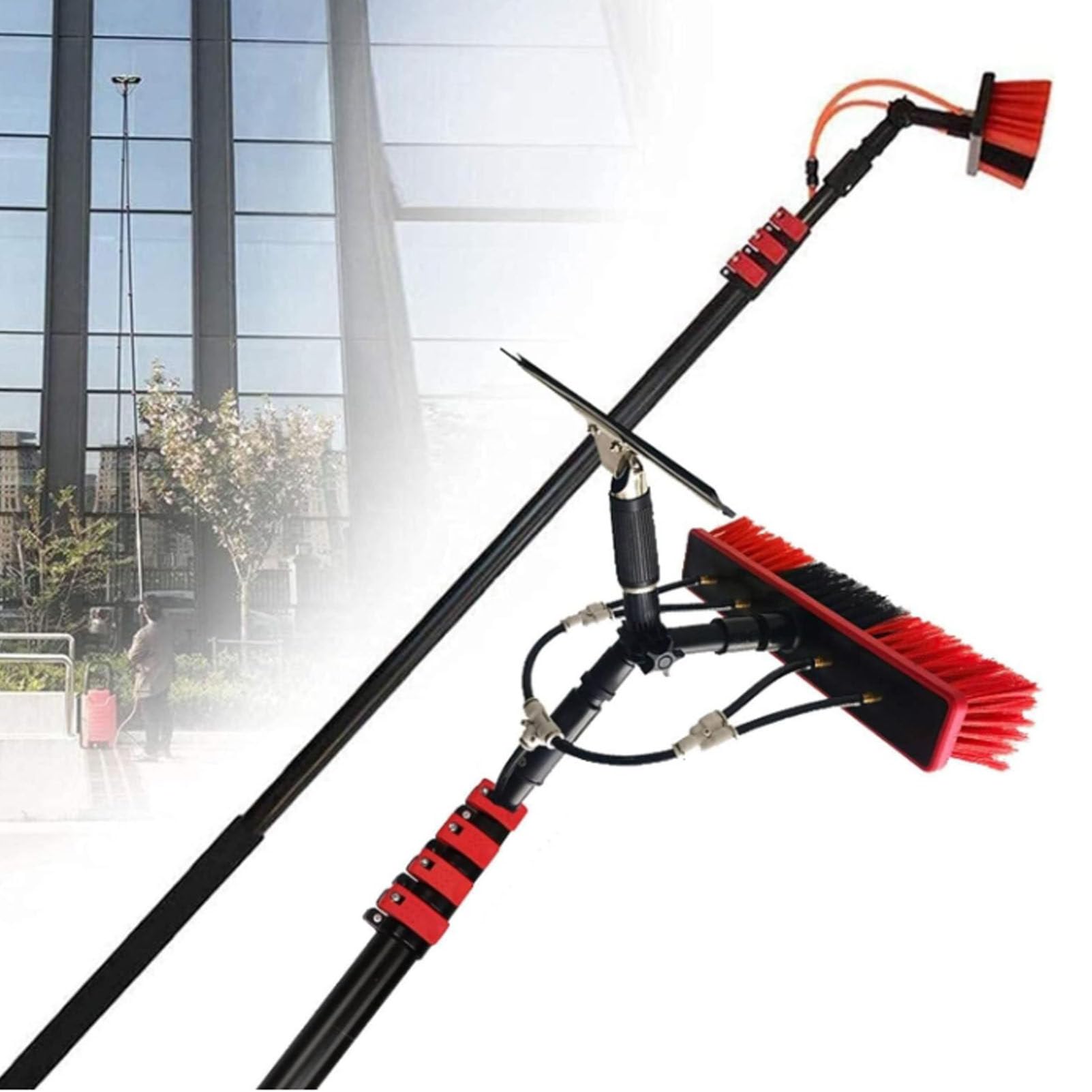 HYLYGFH 3.6-12m Window Cleaning Brush Outdoor Glass Solar Panel Cleaning Extendable Telescopic Pole Water Fed Brush Spray Washer with Squeegee & Telescopic Brush,36FT/10.8M (36F