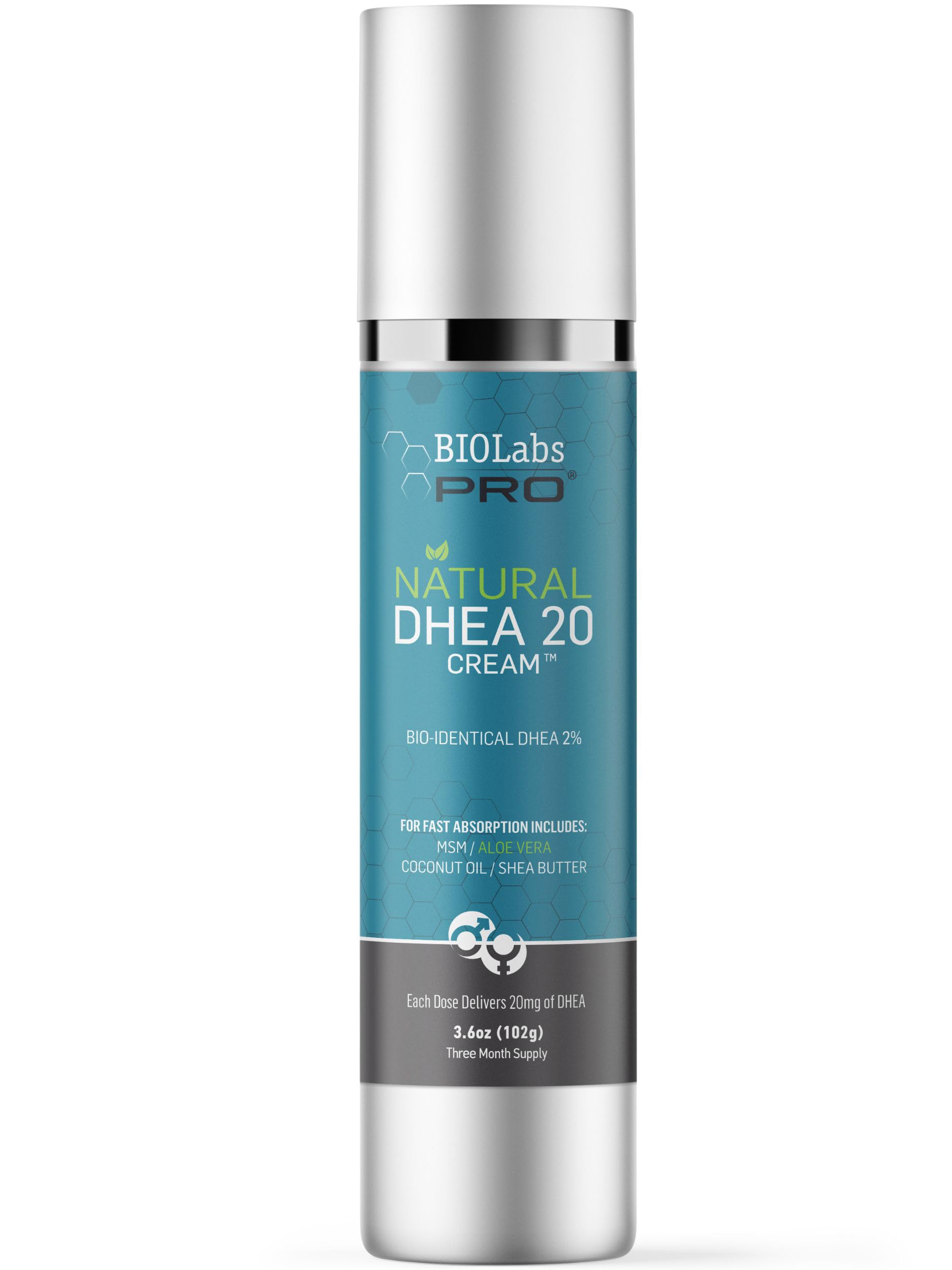 BIOLABS PRO Dhea Cream - Bioidentical Natural Dhea For Women Or Men - 20mg Per Dose - Three Month Supply - Luxury Bottle - 3.6oz