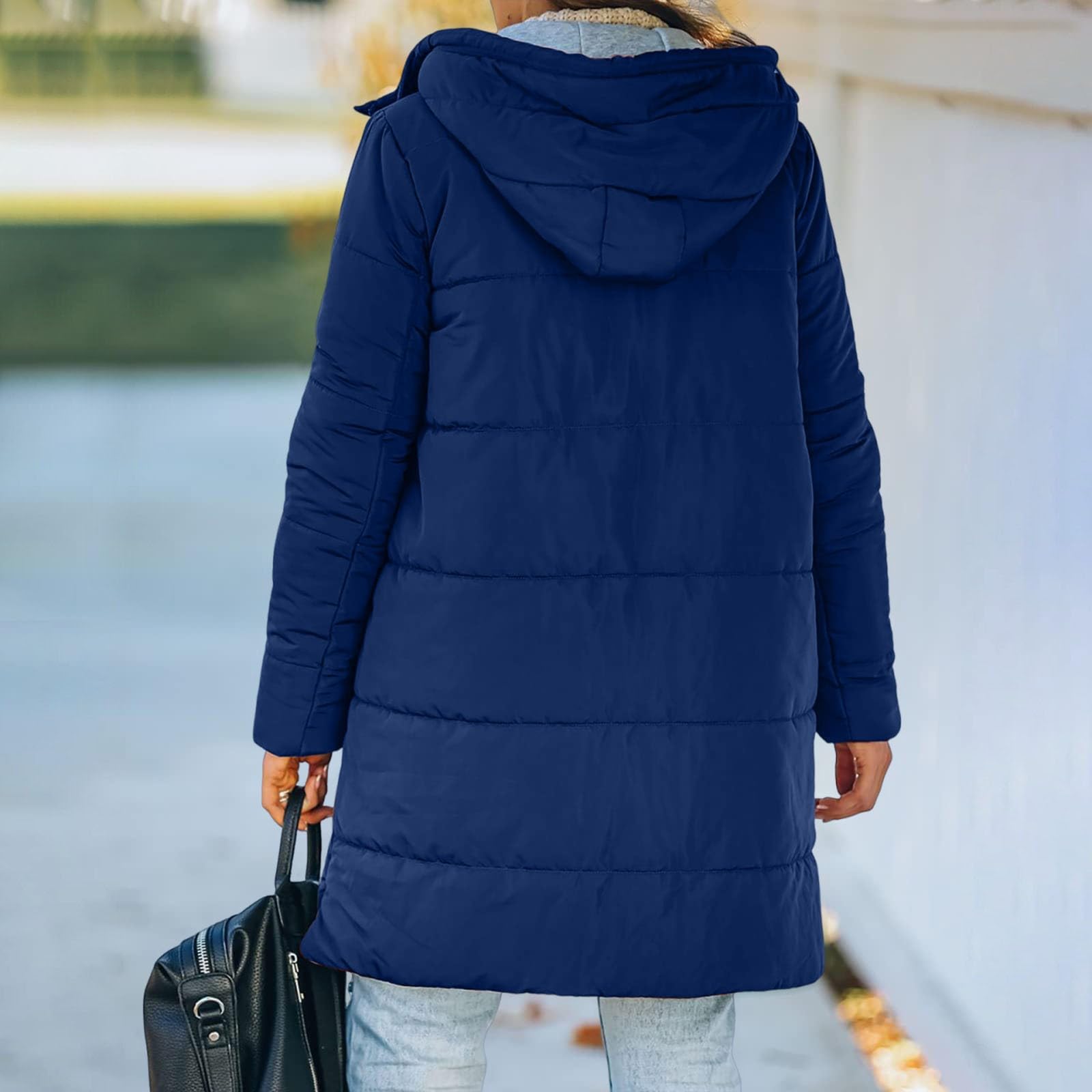 Cappotto trapuntato da donna invernale lungo – Piumino caldo trapuntato con cappuccio cappotto invernale antivento per esterni caldo parka invernale ispessire cappotto tampone a maniche lunghe piumino
