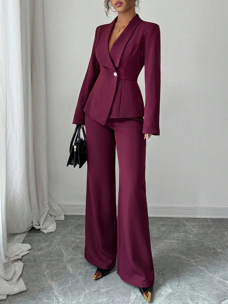 ORANDESIGNE Tailleur Femme Ensemble Pantalon et Blazer 2 Pièces Ensemble Chic et Elegant Mariage Soirée OL Costumes Outfits Formel Bureau Travail