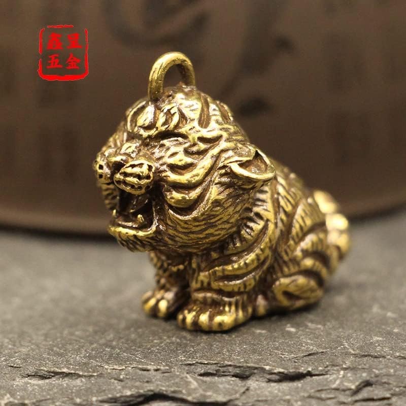 Brass luck mascot pendant Copper exorcism Amulet keychain Small ornaments 纯黄铜小老虎汽车钥匙扣箱包挂饰吊坠挂件手制工艺礼品(B6-1小老虎)