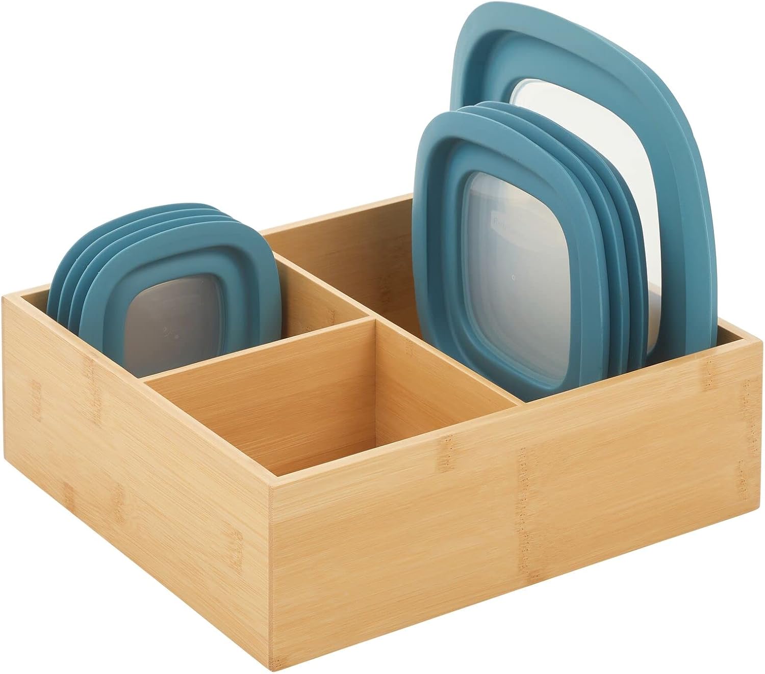 mDesign Bamboo Wood Kitchen Storage Bin Organizer for Food