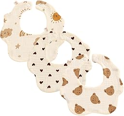 WUYJI Baby Dribble Bibs, Bavaglini per neonati 3 pezzi, sciarpa a fiori per neonati con bottoni regolabili, cotone, assorbenti e morbidi, adatti a bambini e bambine, bavaglini anti-sbavatura