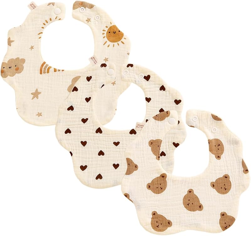 WUYJI Baby Dribble Bibs, Bavaglini per neonati 3 pezzi, sciarpa a fiori per neonati con bottoni regolabili, cotone, assorbenti e morbidi, adatti a bambini e bambine, bavaglini anti-sbavatura