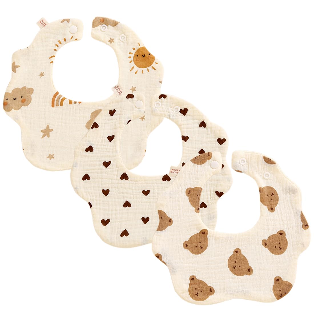 Baby Dribble Bibs, Bavaglini per neonati 3 pezzi, sciarpa a fiori per neonati con bottoni regolabili, cotone, assorbenti e morbidi, adatti a bambini e bambine, bavaglini anti-sbavatura