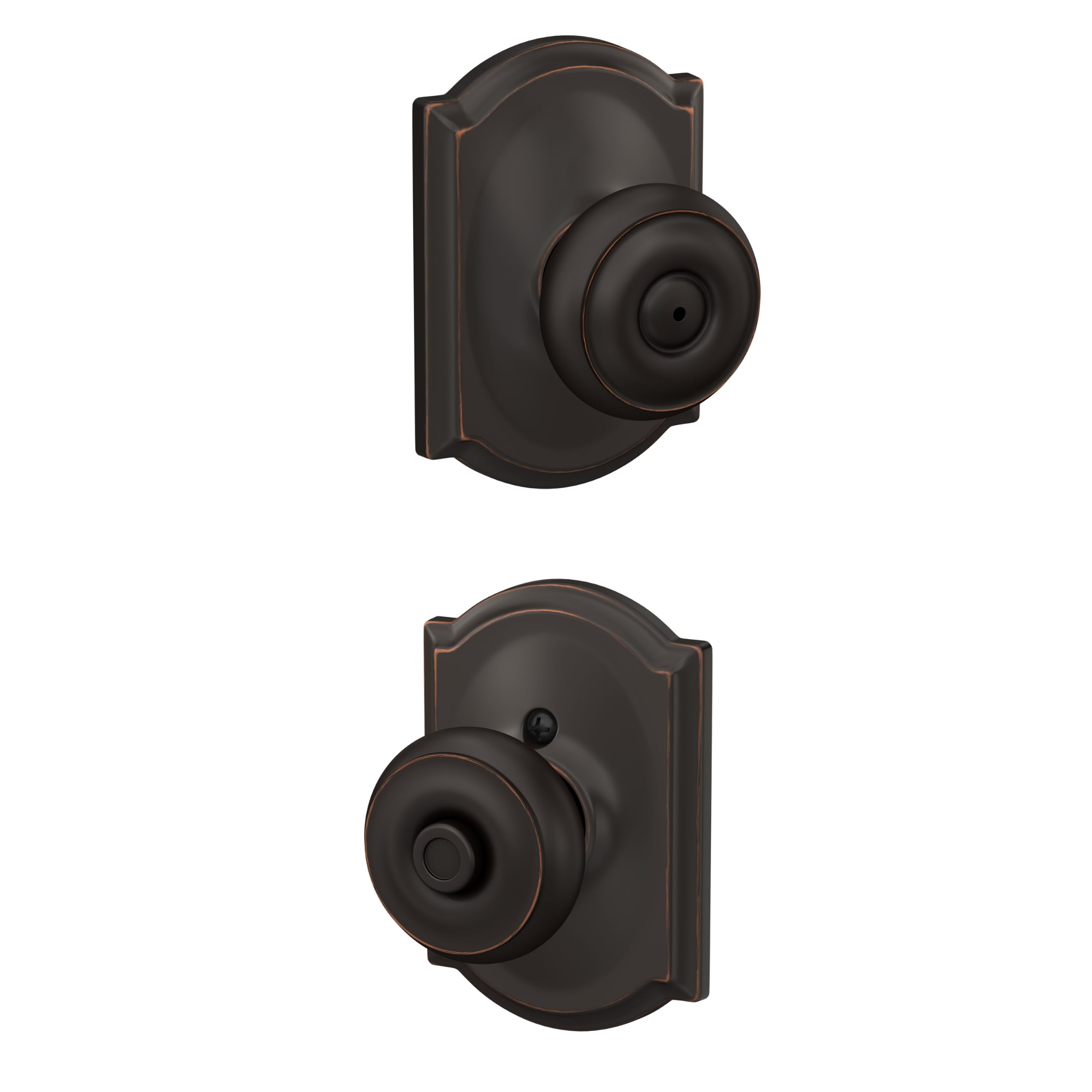 SCHLAGE Georgian Bed/Bath Privacy Door Knob with Lock, Aged Bronze
