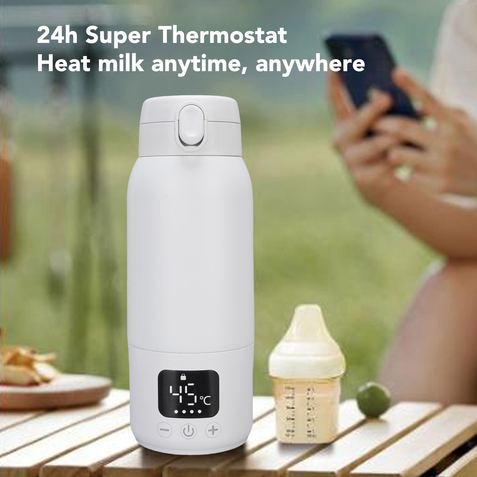 Fockety Tragbarer Milchwärmer, 316 Edelstahl Schneller Heizreisen Elektrischer Wasserkocher mit 360 ° Heizplatte und IPX6 Wassersicher, für Babymilch und Adulte Flüssigkeitszufuhr 500 Ml