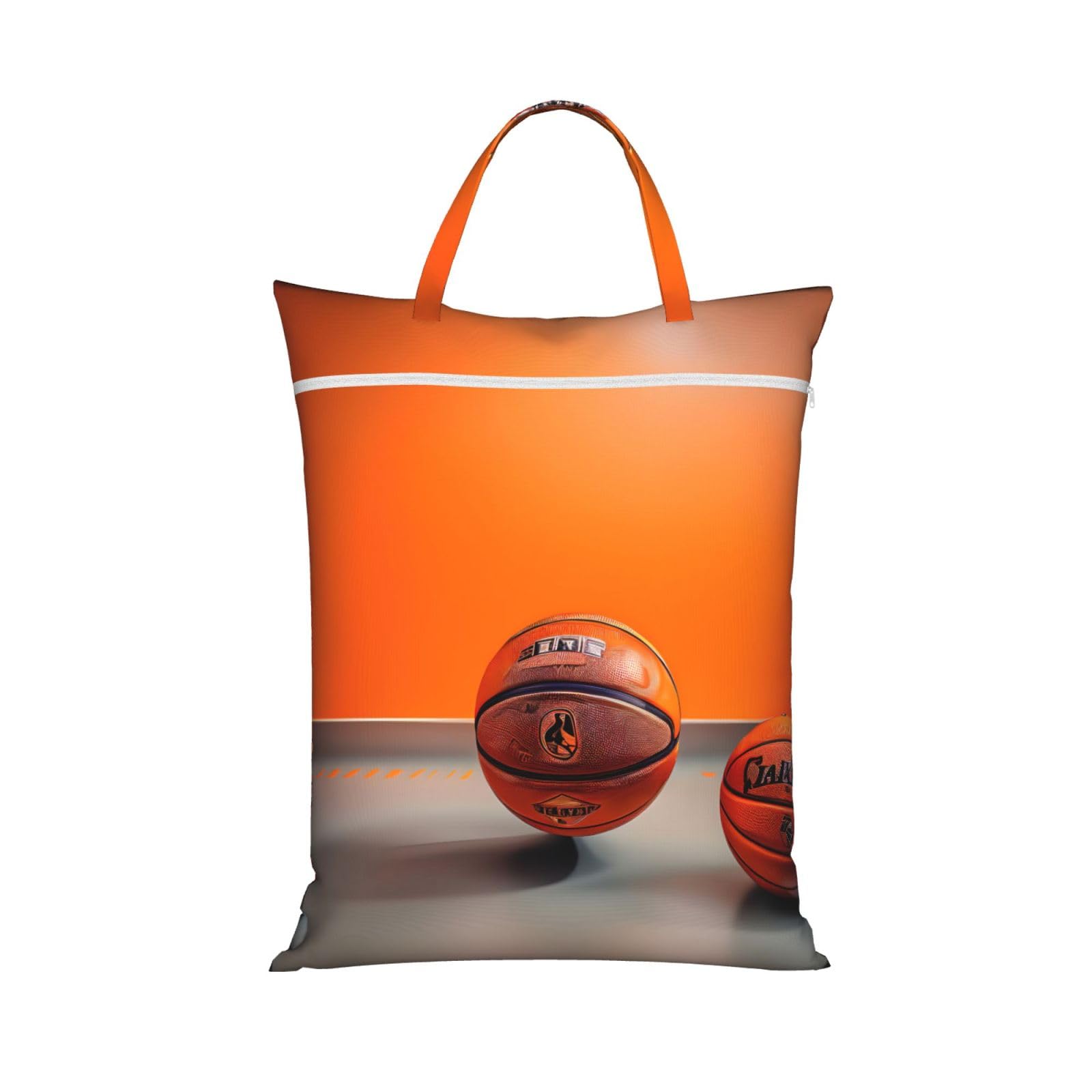 Basketball Orange Print Travel Laundry Bag Foldable Lightweight Camping Beach Dorm Weekend Getaways