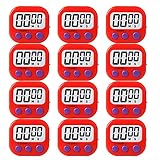 12 Pack Small Digital Kitchen Timer Magnetic Back and ON/Off Switch,Minute Second Count Up Countdown (Red)