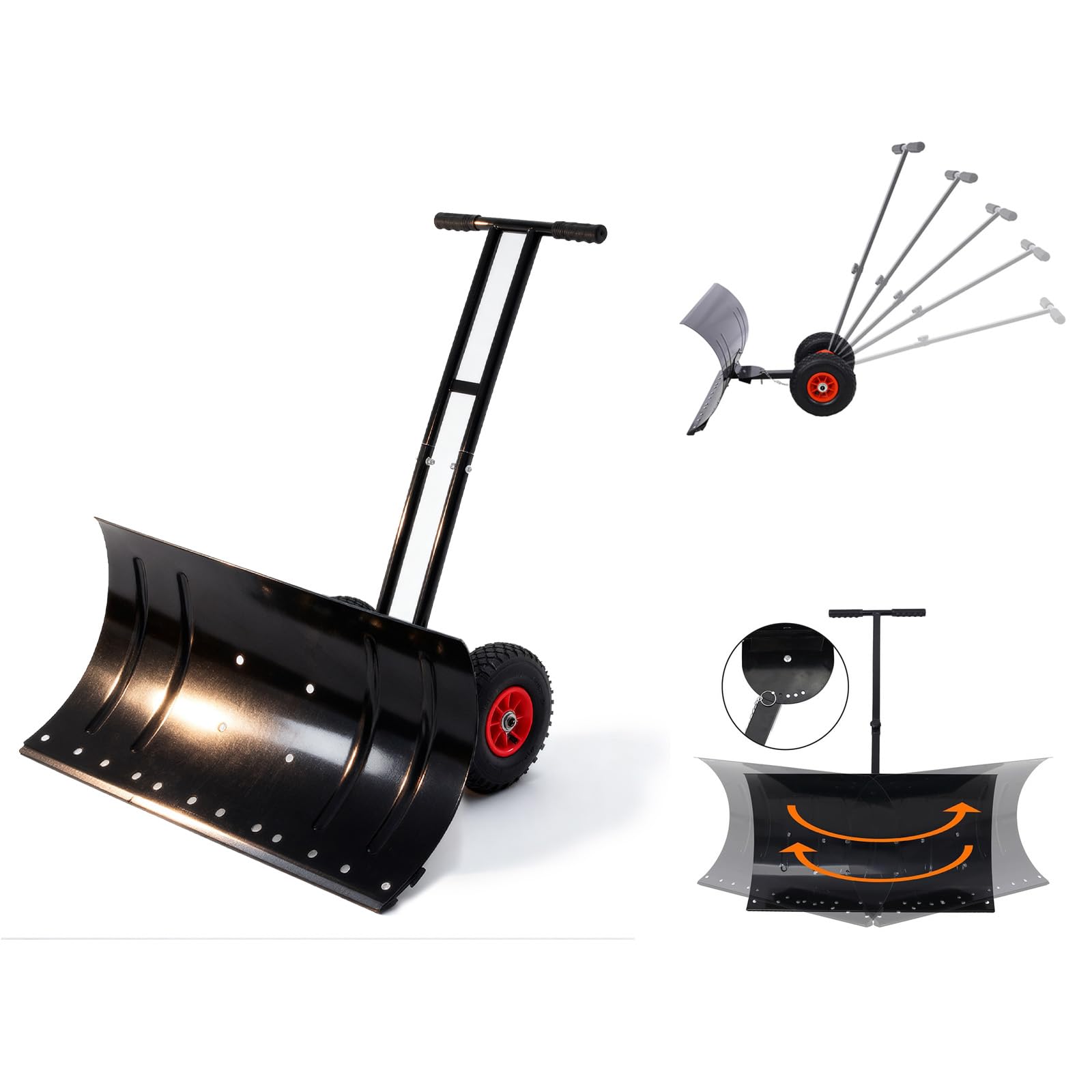29" Metal Snow Shovel with Wheels, Ergonomic Handle for Snow Removable