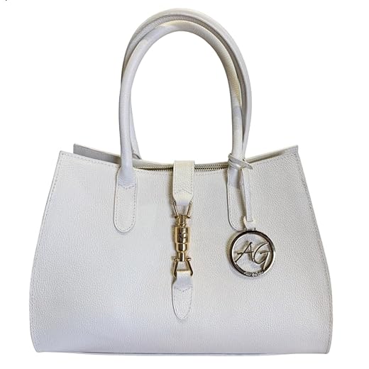 Bolsa Feminina Anna Gouveia em Couro Legítimo Off White com Alça de Mão, Alça Transversal e Fecho com Torniquete