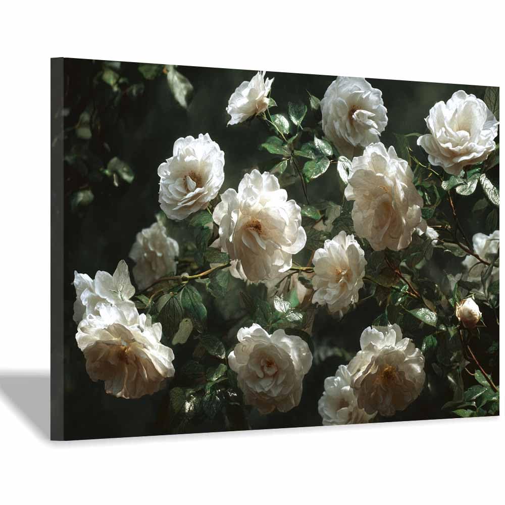 ZAMAEIU Forest Landscape Painting Clustered whites Rosess Canvas Artwork posters & prints Suitable for Living Room Bathroom Bedroom Home Wall Decoration(white)-70x100cm Framed