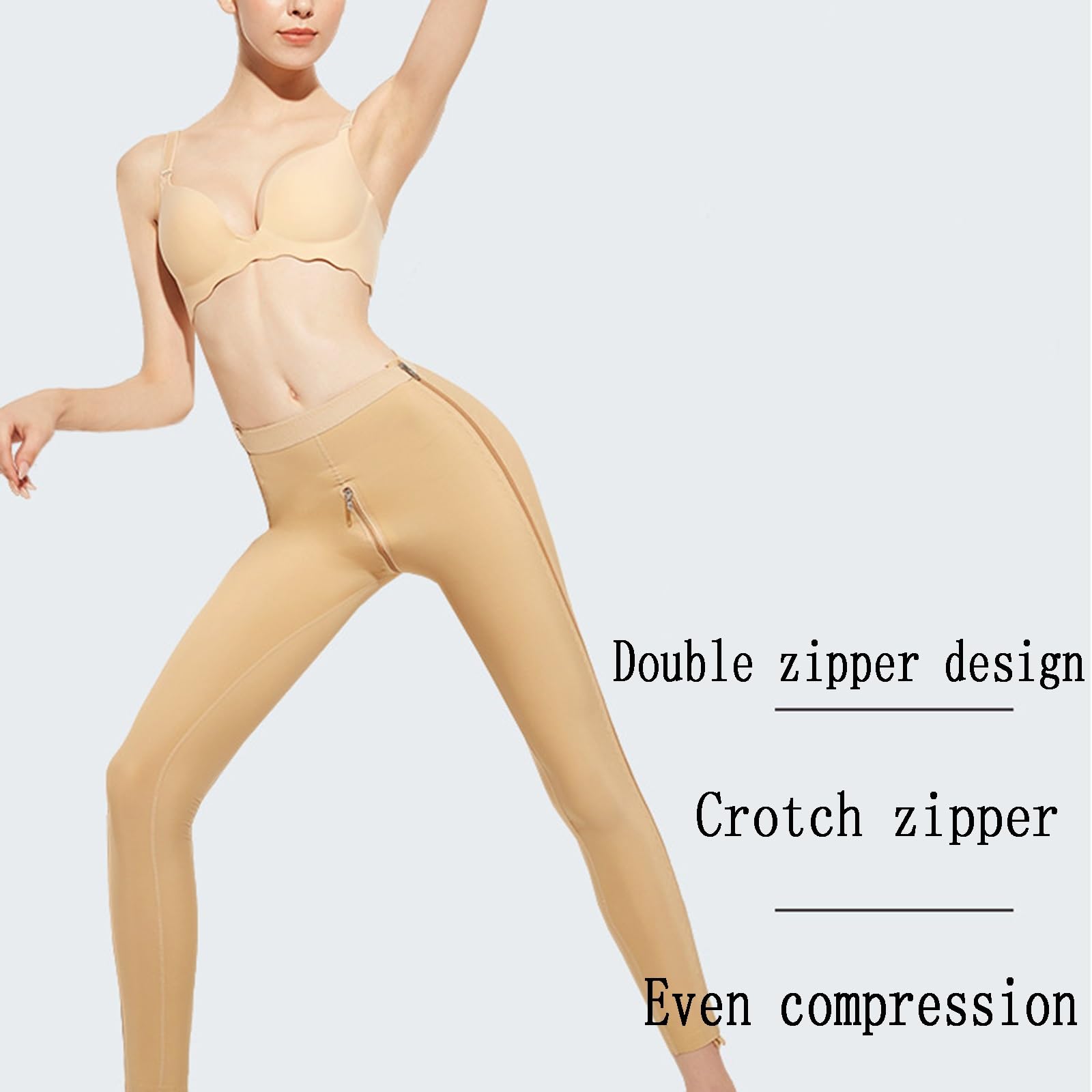 Leggings Modellanti, Cerniera Completa A Doppio Lato, Fodera Senza Cuciture, Sollevamento Dell'anca