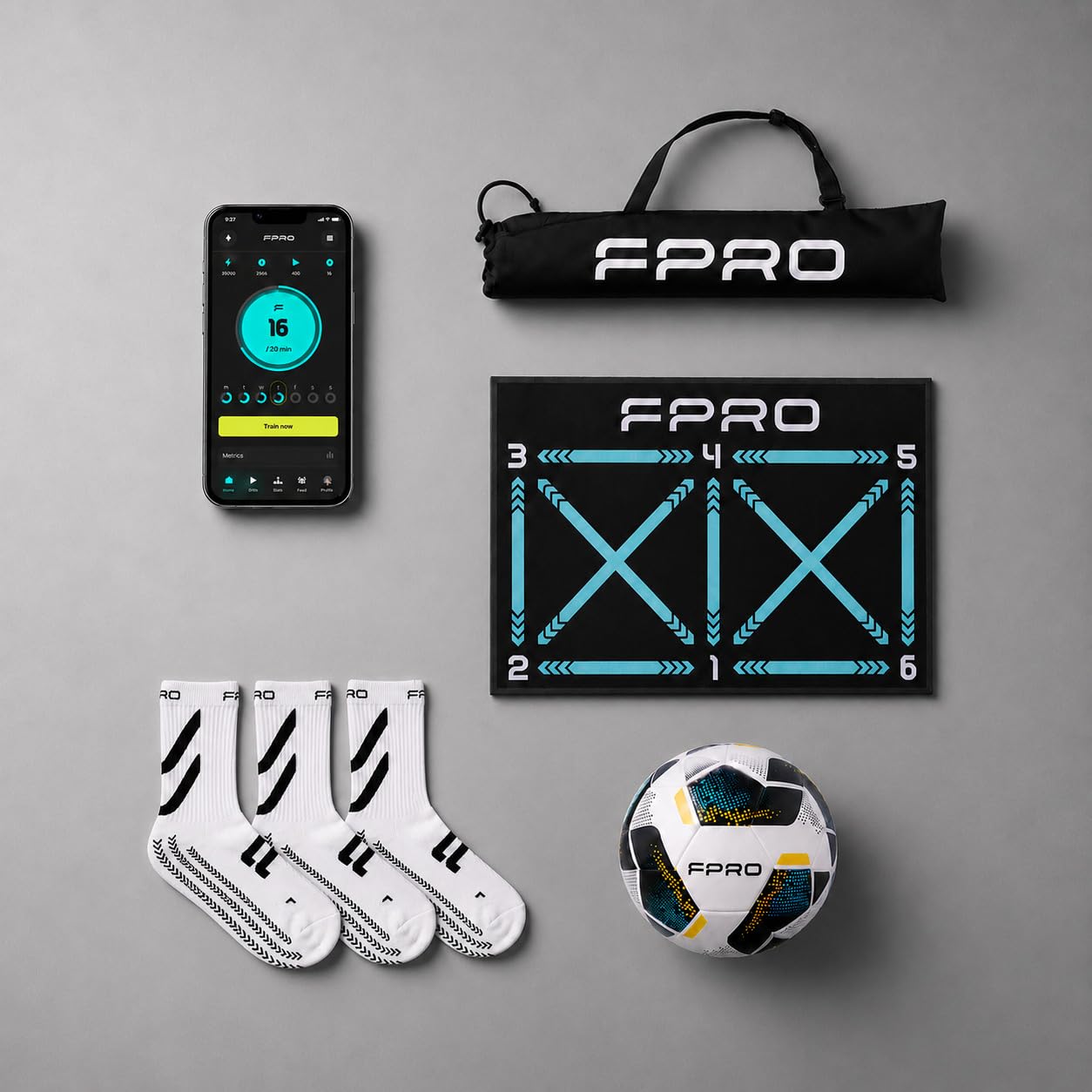FPRO Fußball-Trainingsmatte – Professionelles Ballkontroll-Trainingssystem mit App – Verbessert Ballannahme, Dribbling & Koordination zu Hause