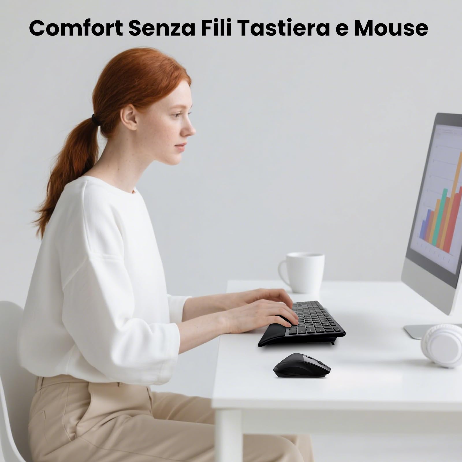 CITLLA Tastiera e Mouse Wireless Combo Tastiera Bluetooth Multidispositivo con Poggiapolsi, Tastiera Ricaricabile Retroilluminata, Mouse Silenzioso Ergonomico per Computer Desktop PC Portatile