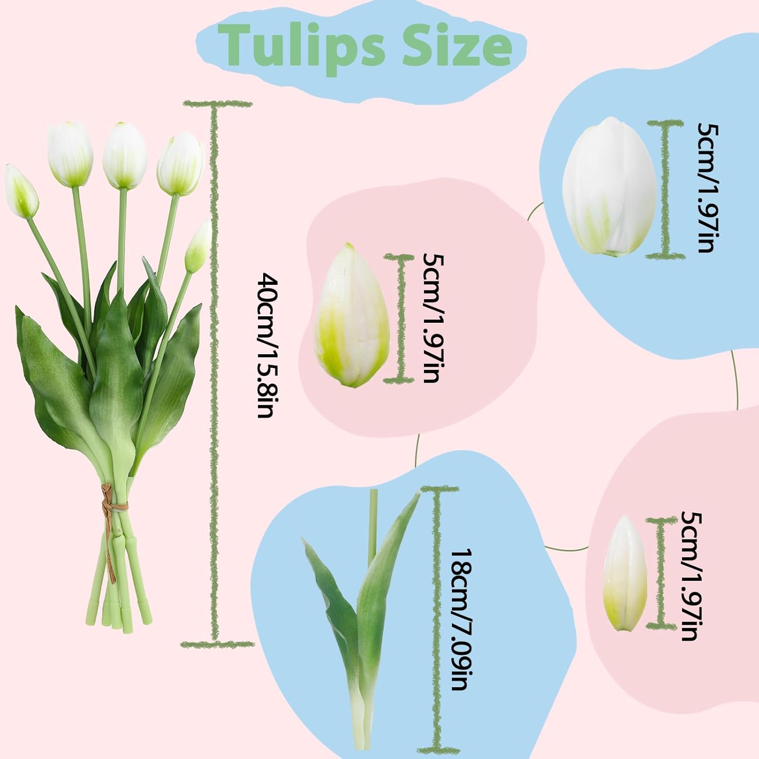 15 Pcs White Artificial Flowers Tulips Latex Plastic Soft Faux Bouquets for Party, Wedding, Home, Room, Garden Decor - Image 4