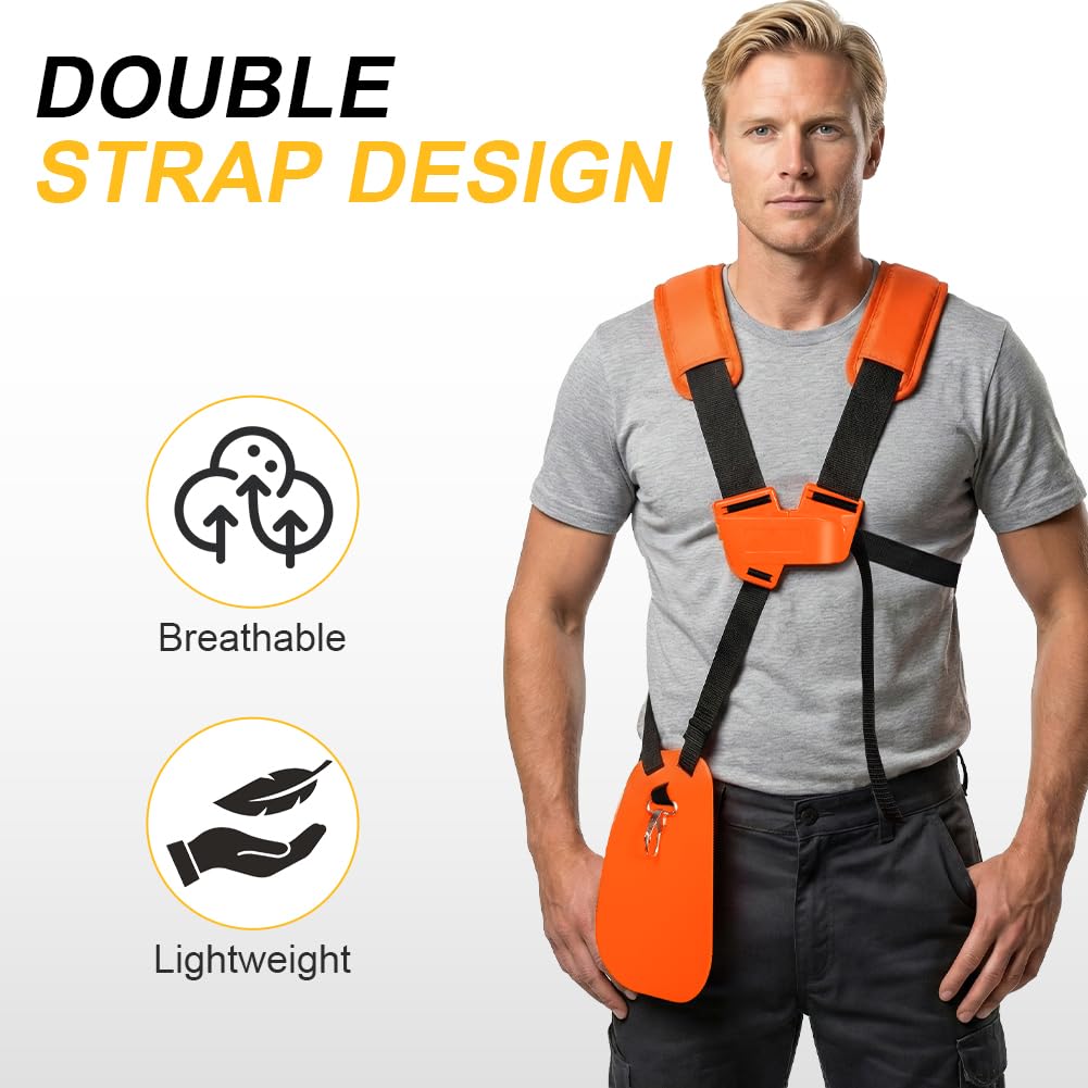 Correa de Hombro de Cortacésped,Trimmer Correa for el Hombro Doble, Correa de Arnés de Hombro Doble Universal Ajustable para Desbrozadora de Césped Cortacésped Naranja - 5