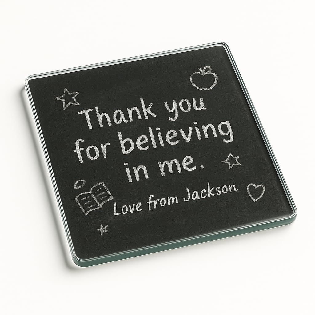 The Plum Penguin Chalkboard Gratitude Personalised Thank You Teacher Gift Acrylic Coaster Gift With Chalkboard Nostalgia - Personalised Thank You Teacher Keepsake For Desk Decor Appreciation