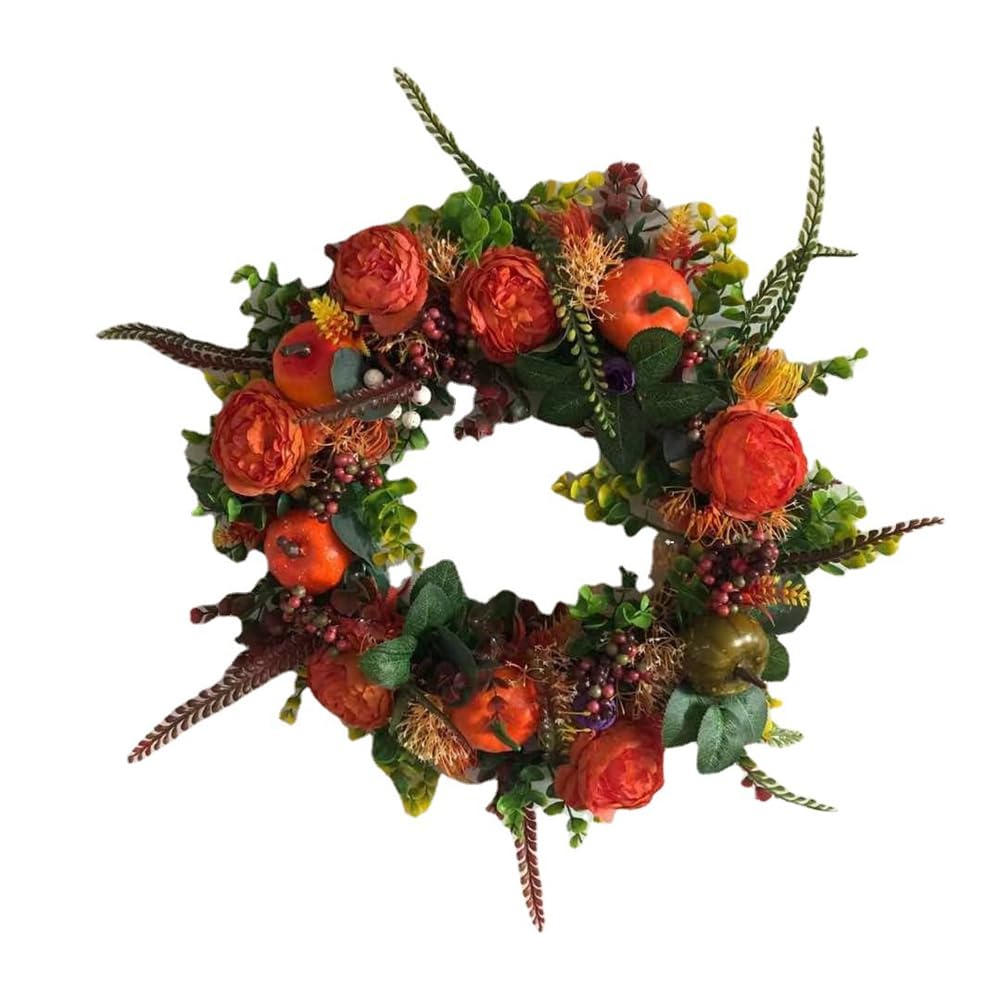 CTRLZS Artificial Autumn Peony & Pumpkin Wreath Country Autumn Knocker Autumn Home Decoration Wreath