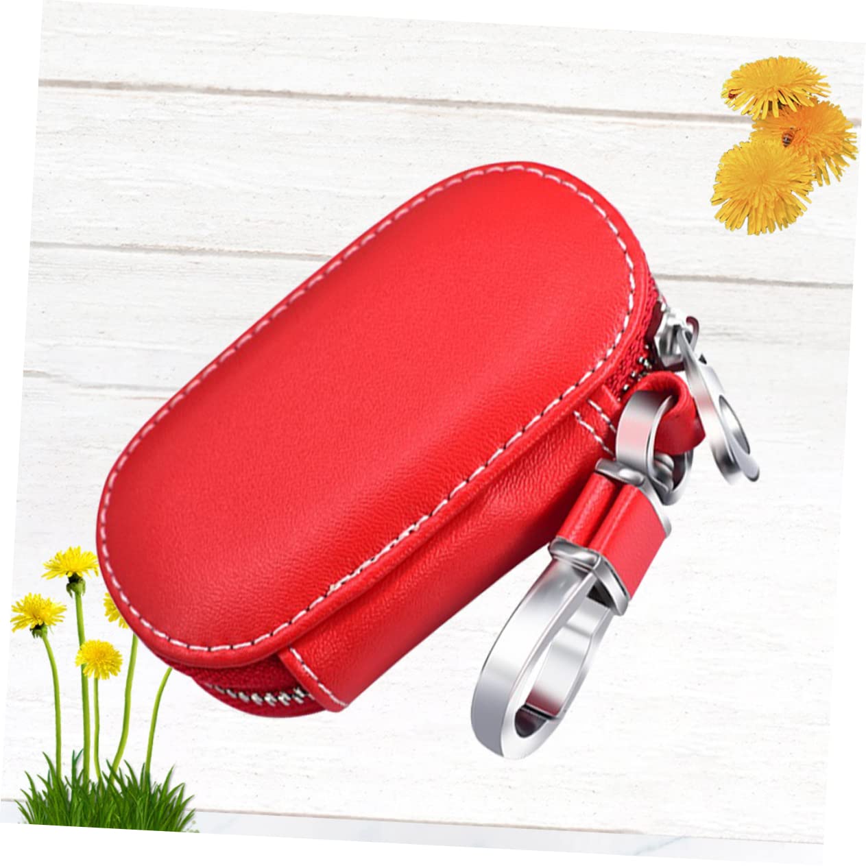 SOLUSTRE 3pezzi Portachiavi Pelle Per Auto Con Cerniera Borsa Portachiavi Multifunzionale Rossa Organizer Per Chiavi e Monete Design Elegante e Resistente Per Uomini