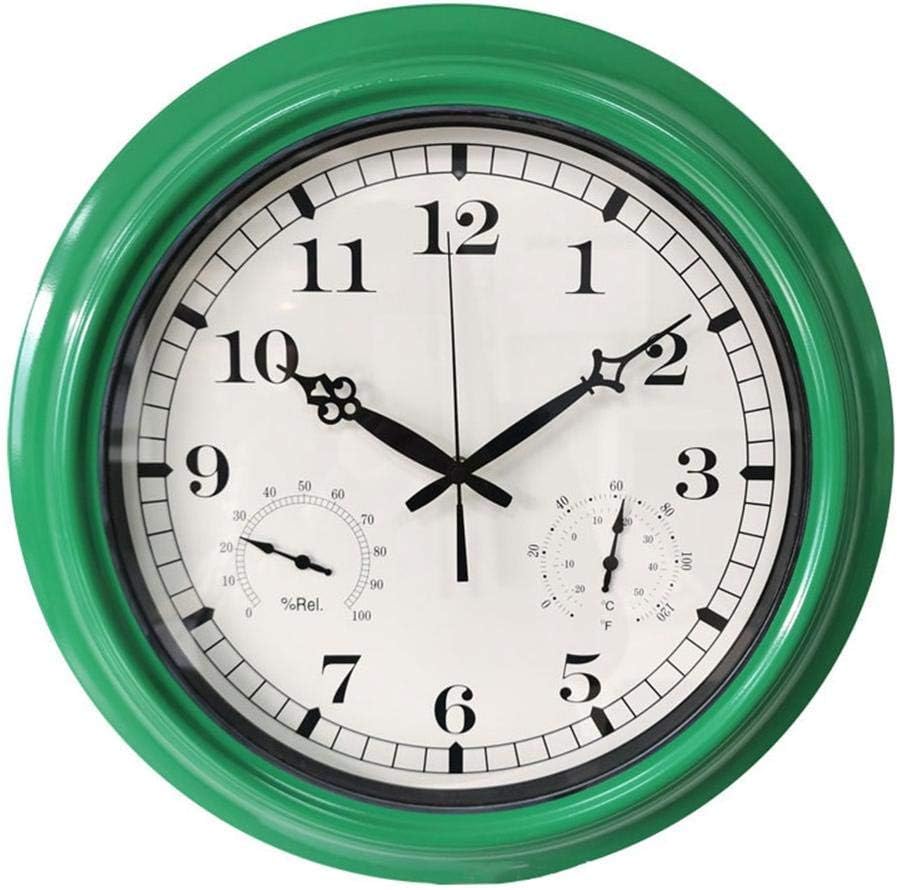 Outdoor Garden Wall Clock with Thermometer & Humidity Garden Clocks Outdoor Waterproof and Sunscreen Outside Clock Outdoor Wall Clock Indoor Outdoor Decoration 18 Inches Multicolo