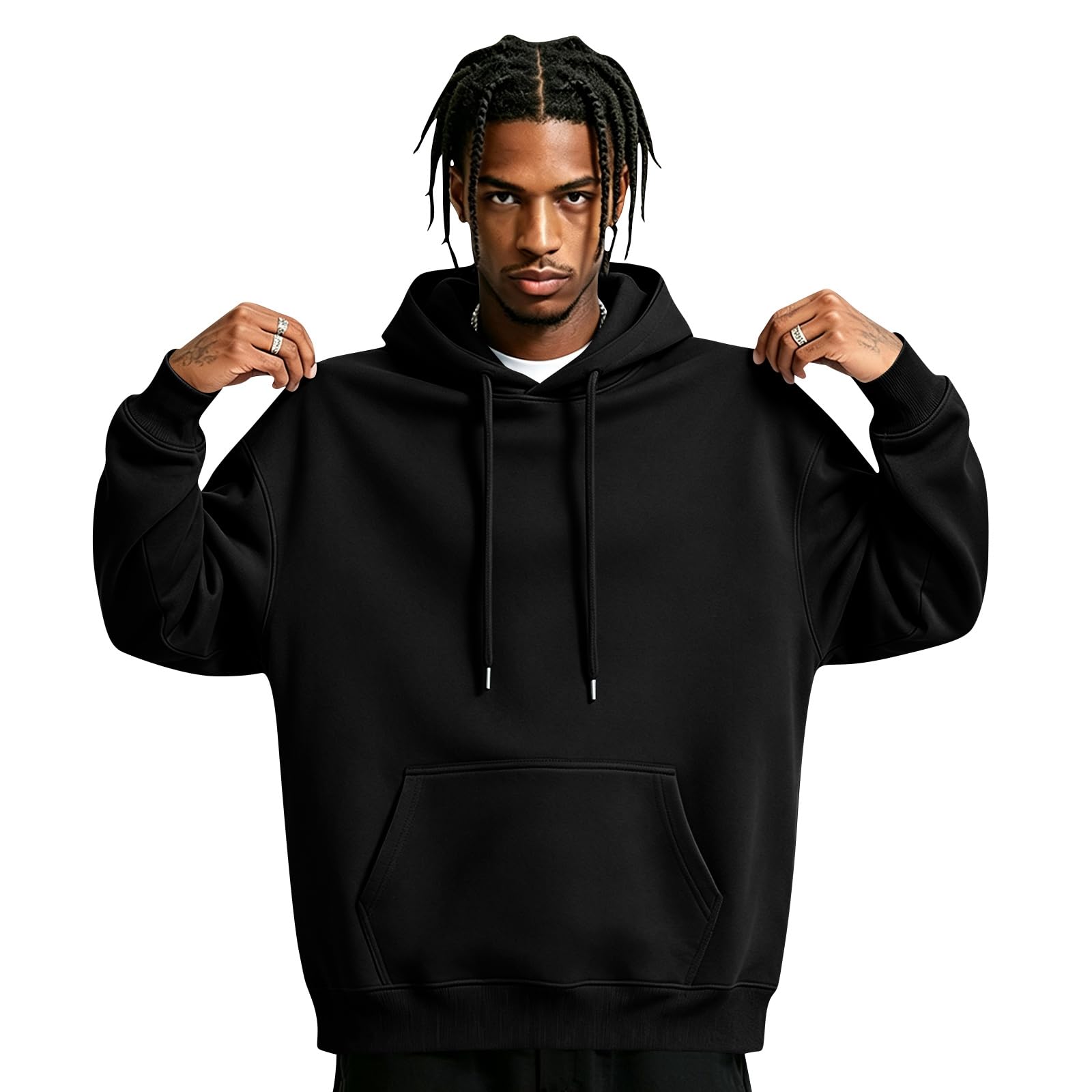 Oversized Hoodie Men Cotton Long Sleeve Pullover Jumper with Hood Black