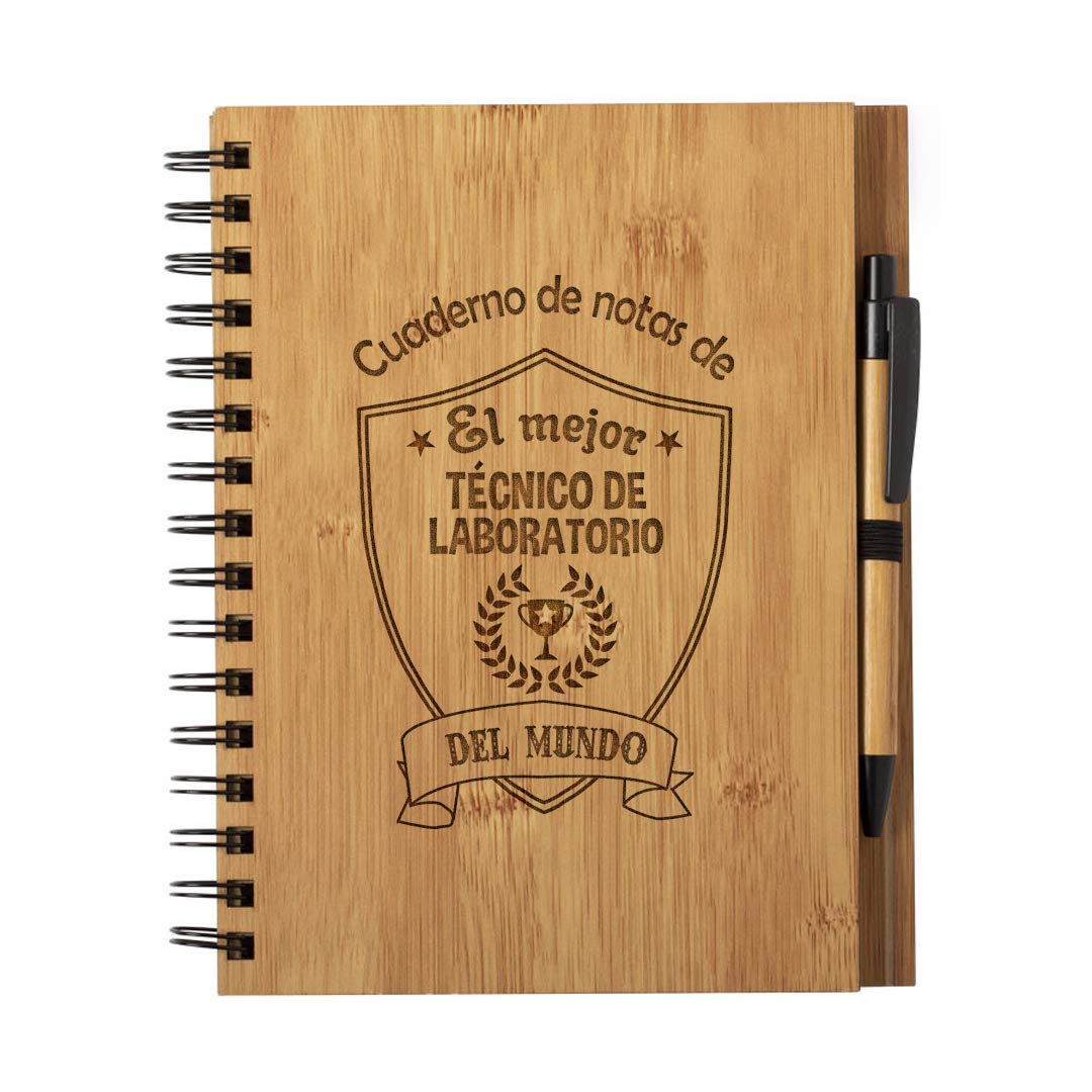 Planetacase - Cuaderno de Notas el Mejor tecnico de laboratorio del Mundo - Libreta de Madera Natural con Boligrafo - B…