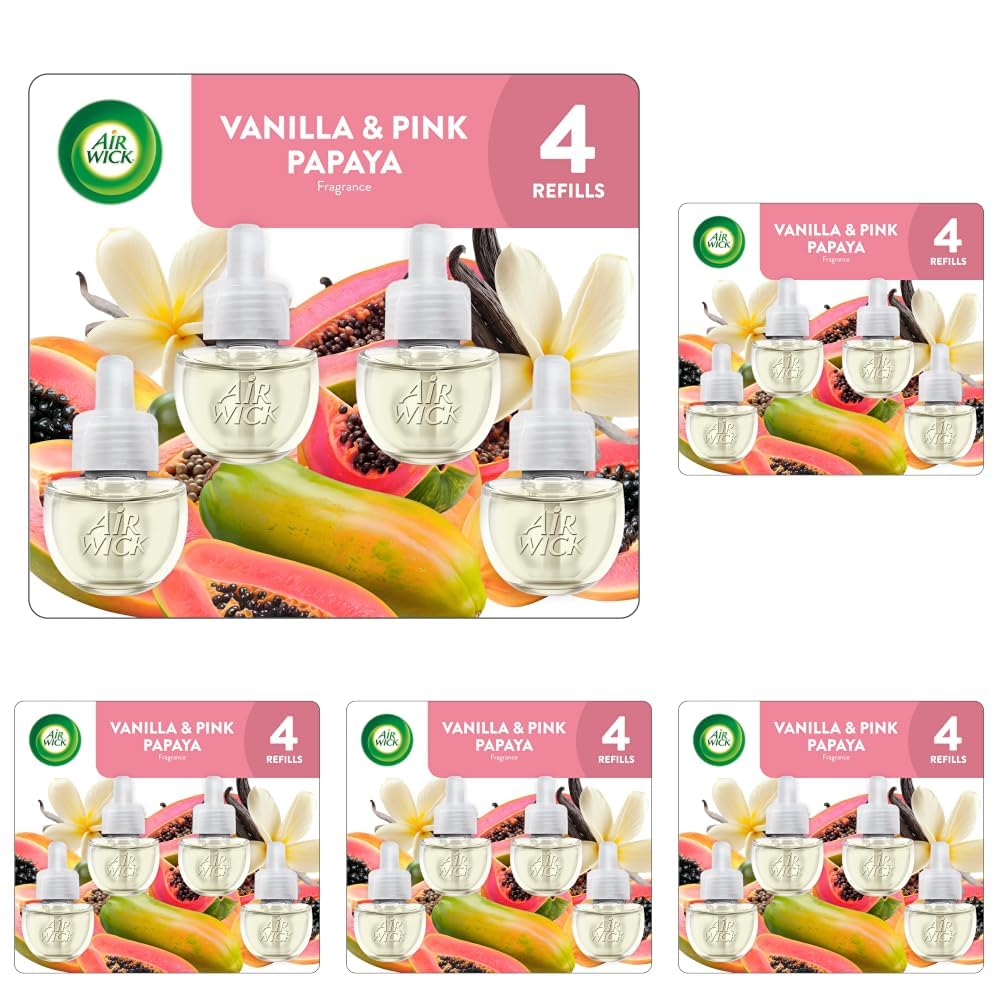 Air Wick Plug-In Scented Oil Refills, Vanilla &amp; Pink Papaya, Air Freshener, Essential Oils, Eco Friendly, 0.67 Fl Oz (Pack of 20)