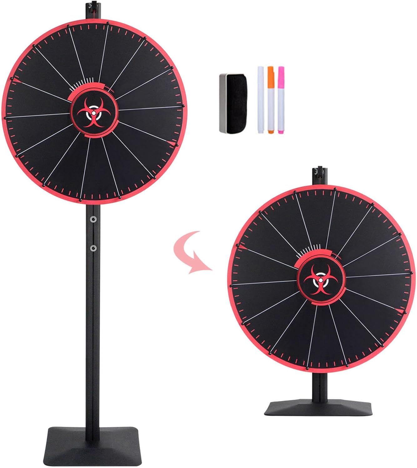 Black Spinning Prize Wheel, 14 Slots Large Roulette Spinner for Trade Show, Carnival, Win Fortune Spin Games